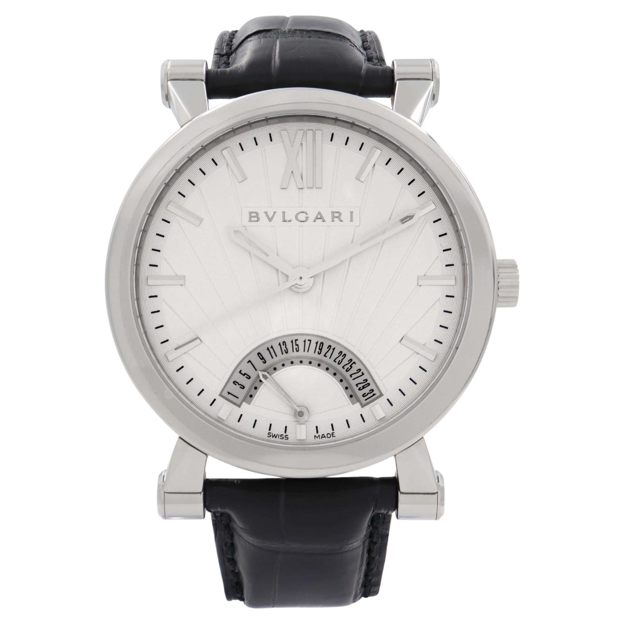 Bvlgari Sotirio Retrograde Automatik-Herrenuhr SB42SDR aus Stahl mit weißem Zifferblatt im Angebot