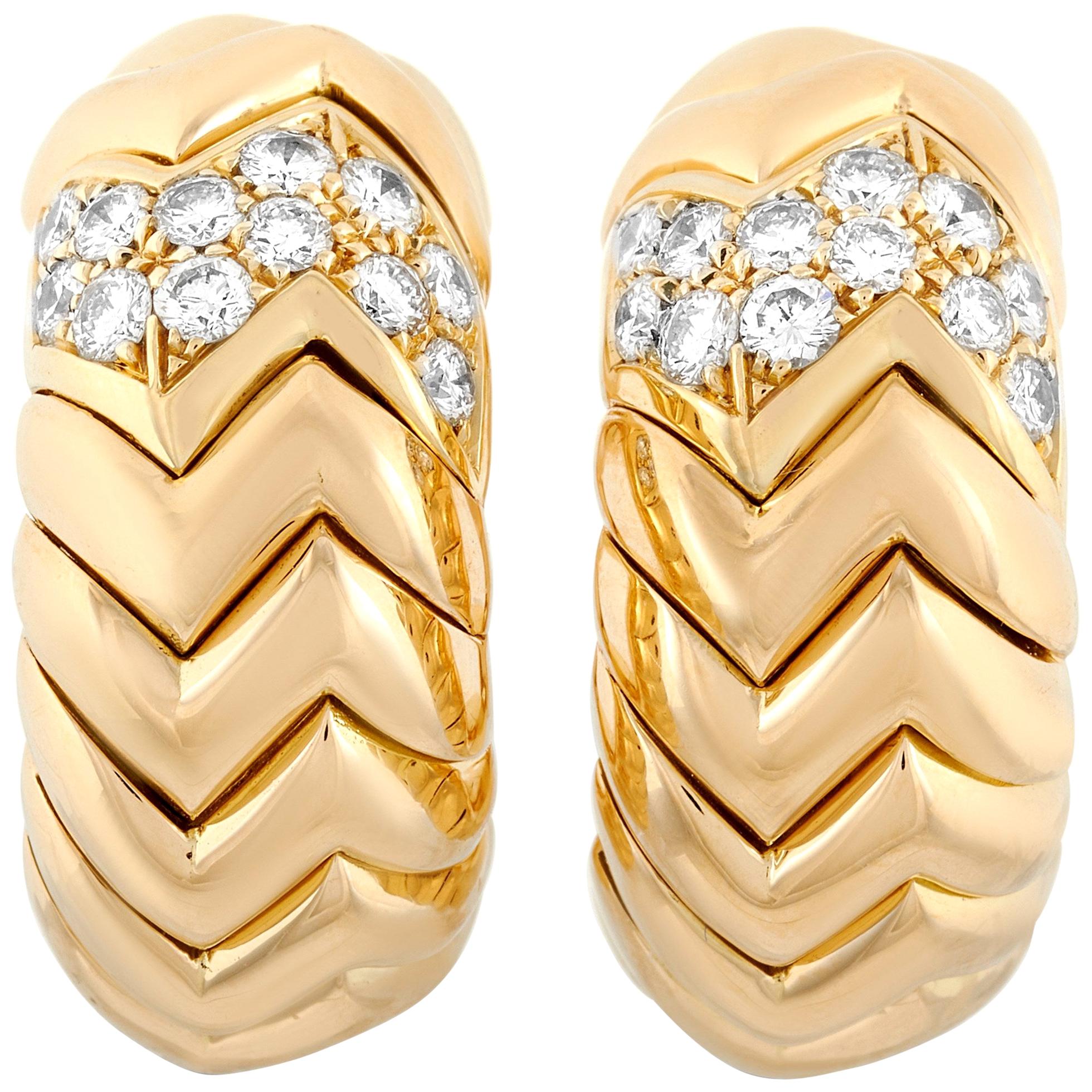 Bvlgari Spiga 18 Karat Yellow Gold 1.27 Carat Diamond Clip-On Earrings