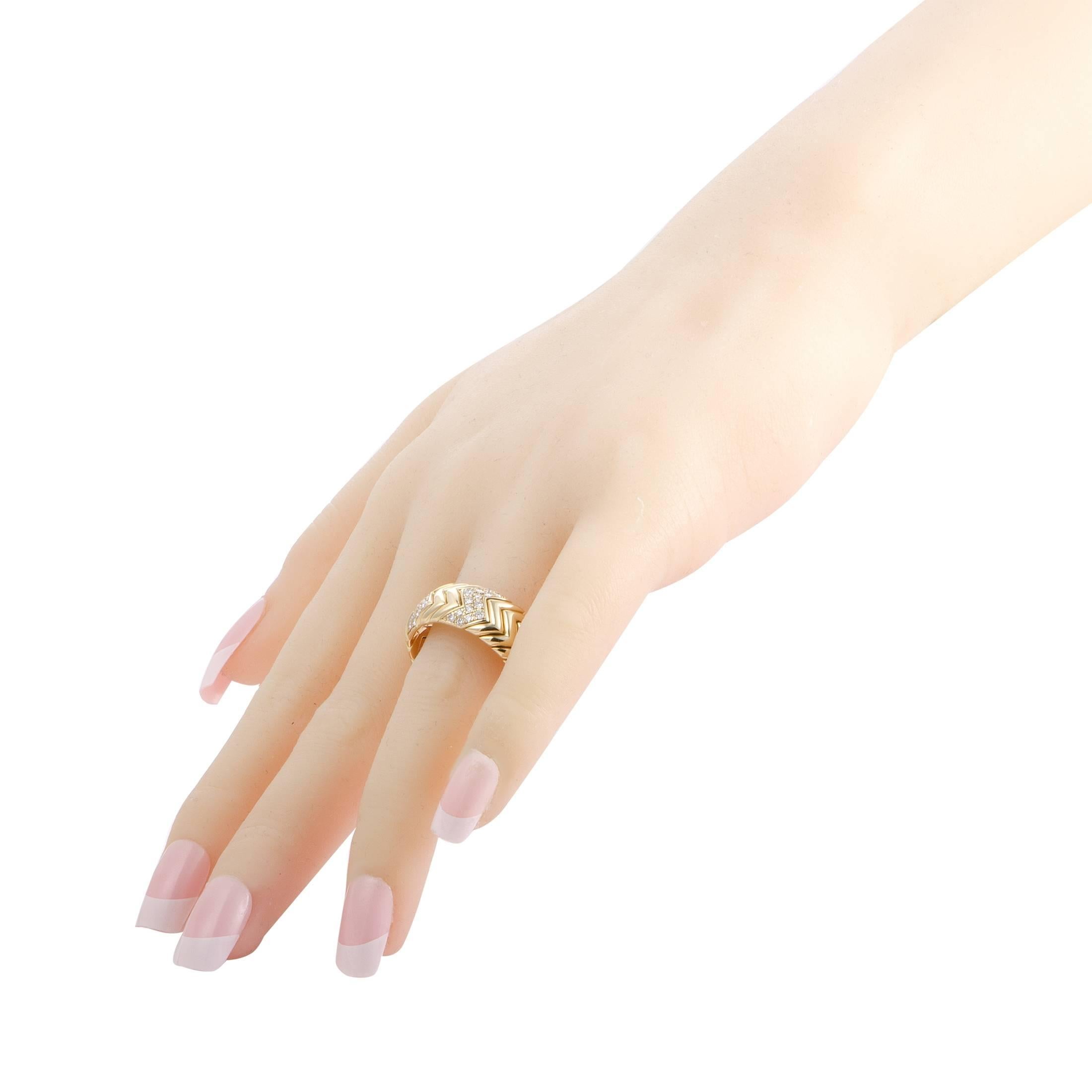 Women's Bvlgari Spiga 18 Karat Yellow Gold Diamond Pave Band Ring