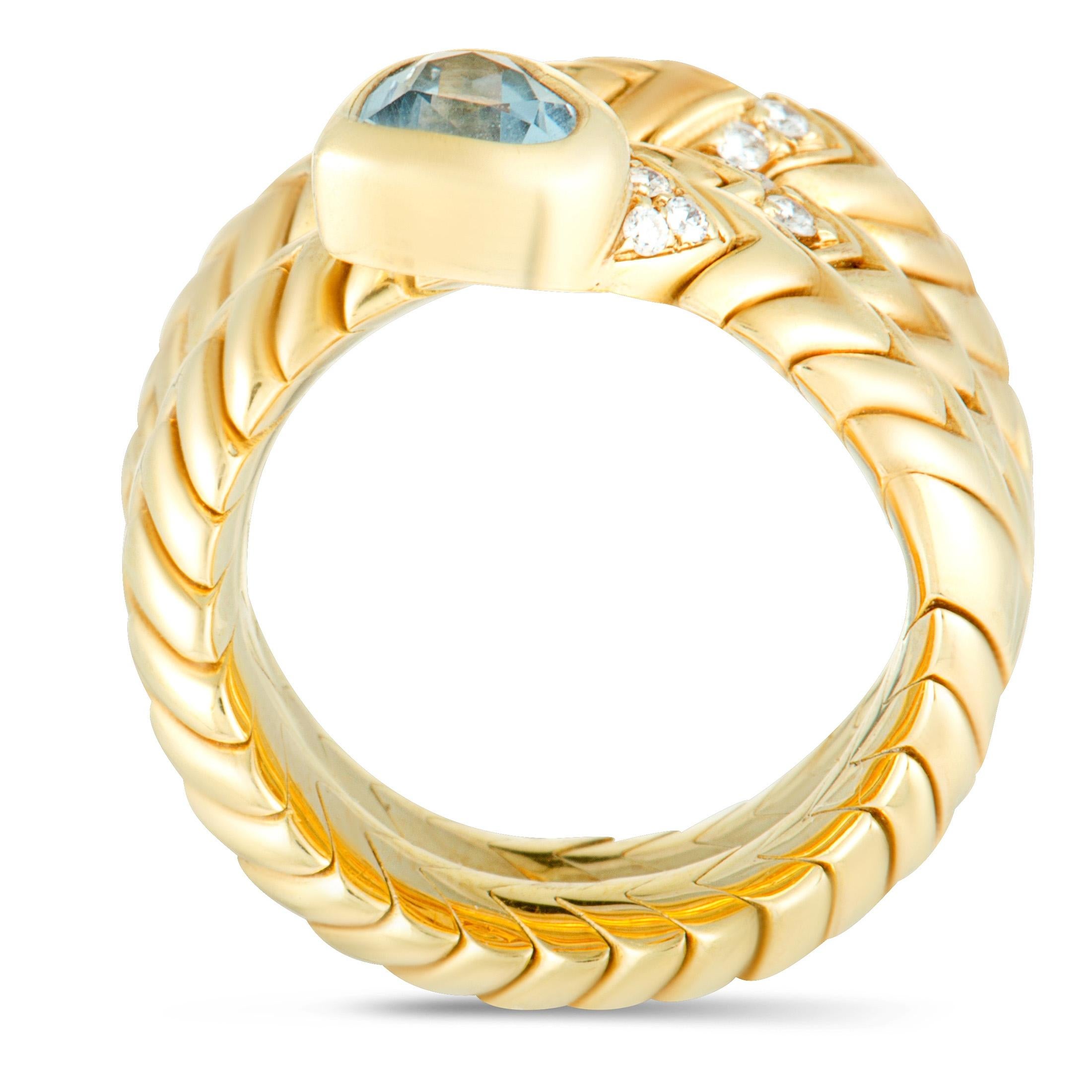 Stealing your attention with its stunning serpenti design, this exceptional ring by Bulgari from its sensational Spiga collection is absolutely exquisite! Gorgeously crafted from prestigious 18K yellow gold, the fabulous ring is embellished with