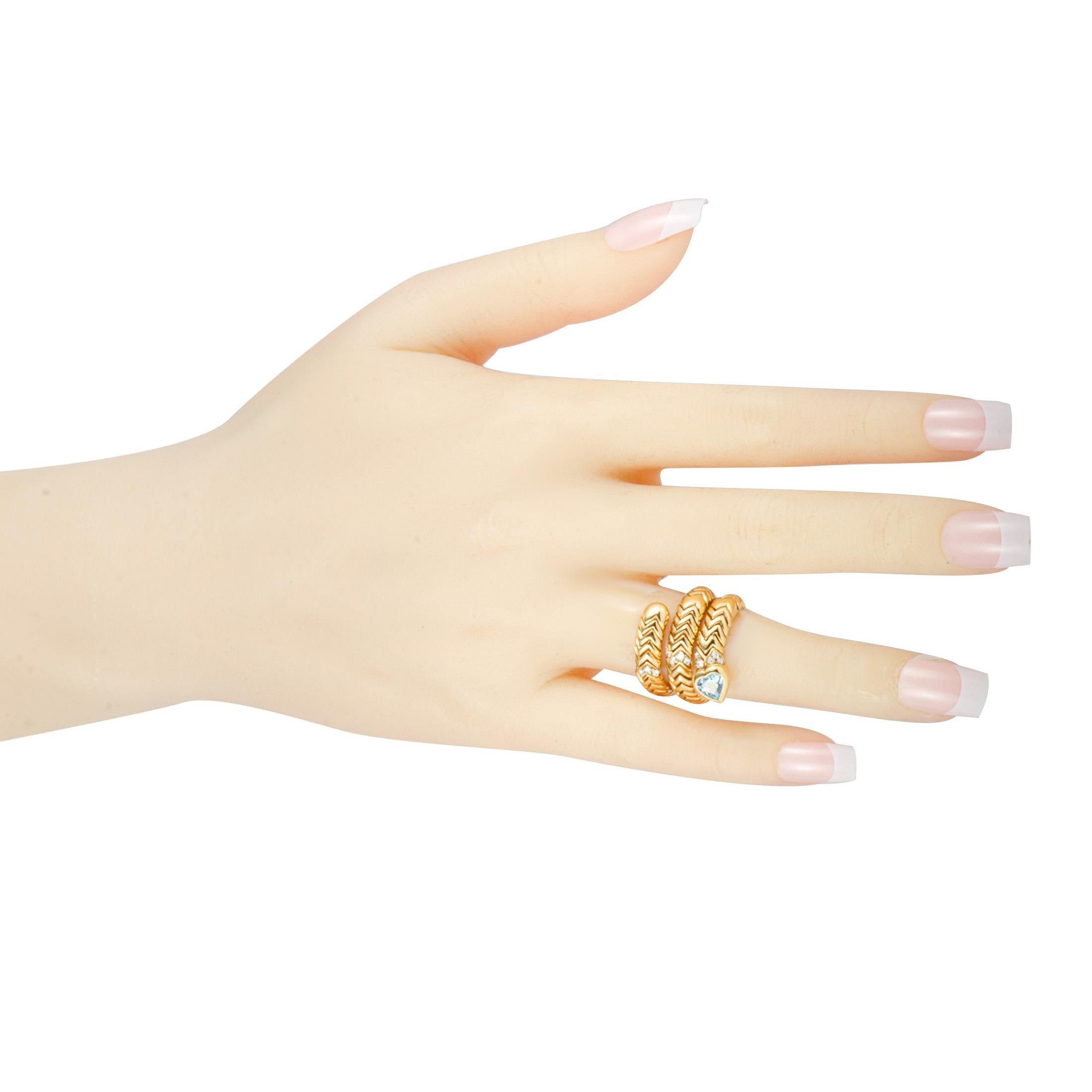 Women's Bvlgari Spiga 18 Karat Yellow Gold Diamond Topaz Heart Band Ring