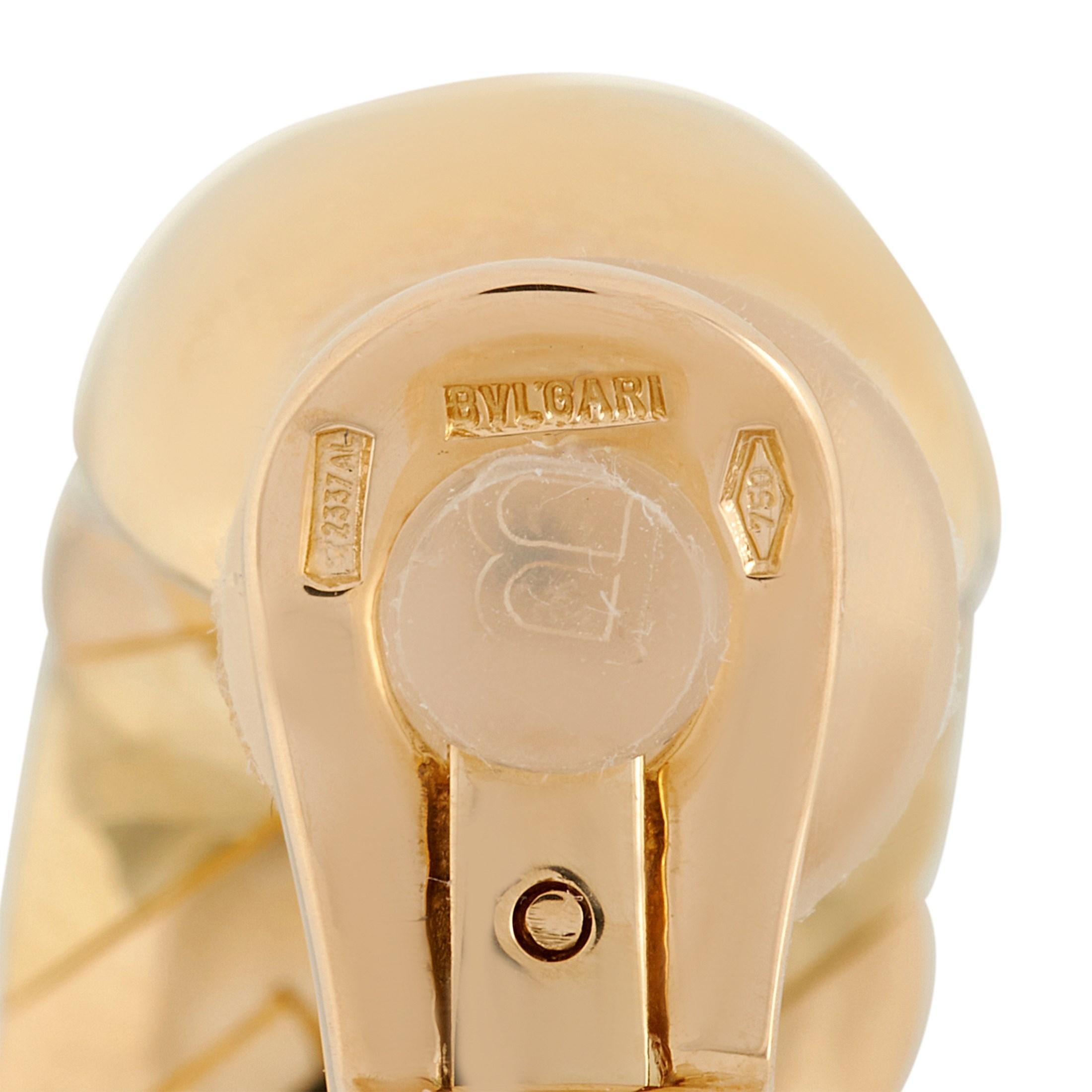 Round Cut Bvlgari Spiga 18 Karat Yellow Gold 1.27 Carat Diamond Clip-On Earrings