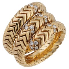 BVLGARI Spiga 3 Row Diamond Yellow Gold Ring 