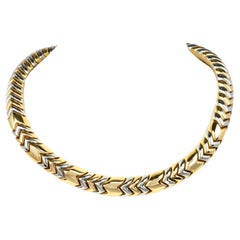 Vintage Bvlgari Spiga Bulgari 18K Two Tone Gold Chevron Link Choker Necklace