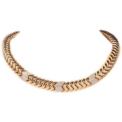 Vintage Bvlgari Spiga Diamond Snake Choker Bulgari 18 Karat Gold Necklace