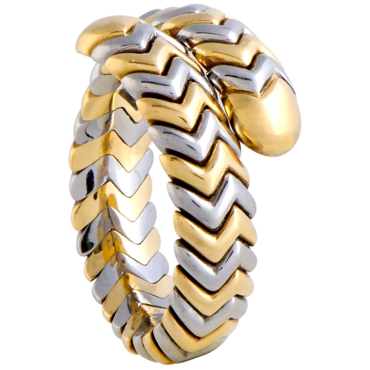 Bvlgari Spiga Stainless Steel and Yellow Gold Band Ring