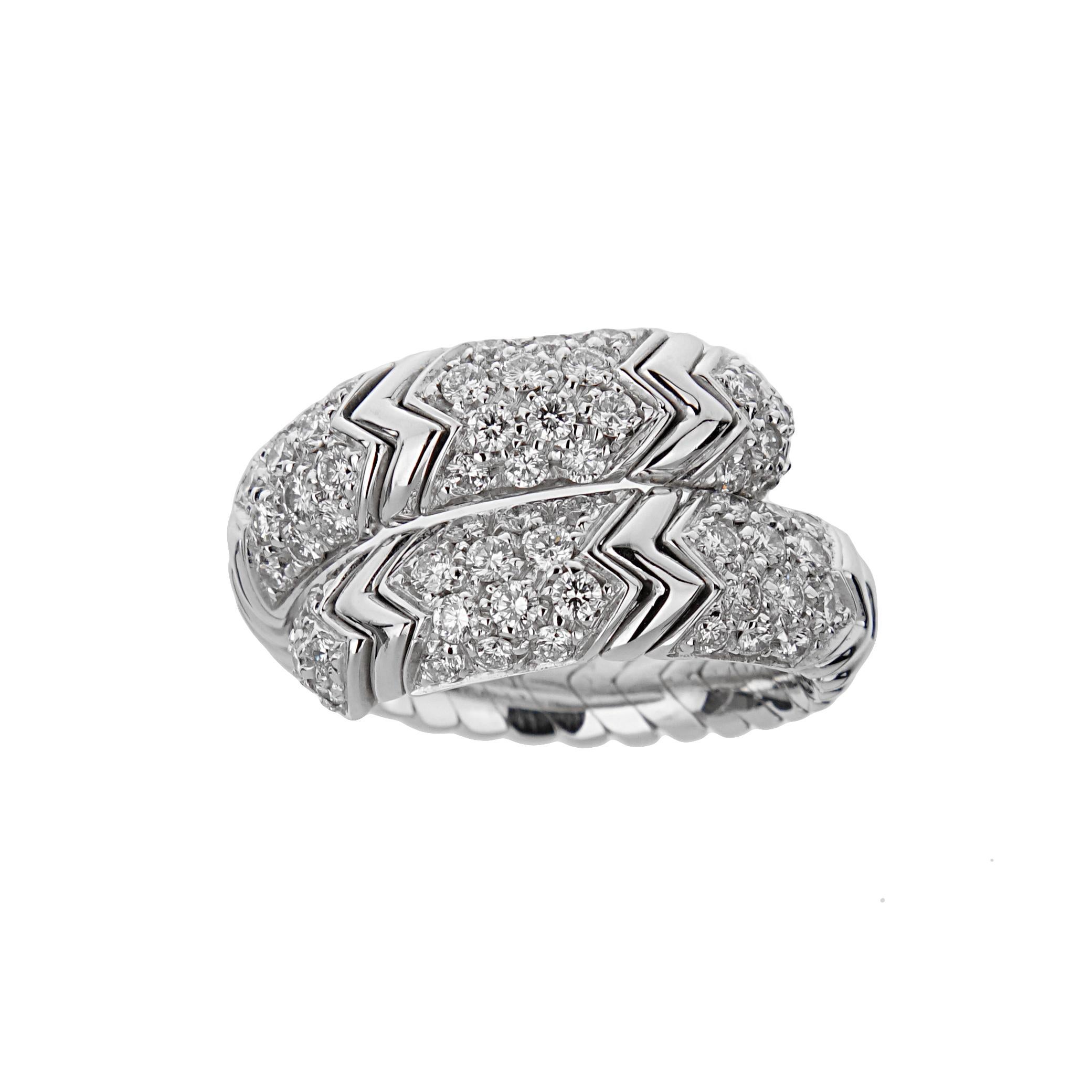 Bvlgari Spiga Vintage Diamond 18k White Gold Band Ring Sz 6