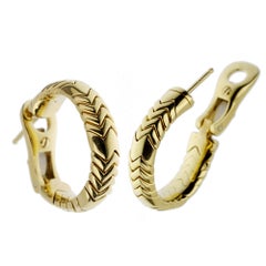 Bvlgari Spiga Vintage Yellow Gold Hoop Earrings