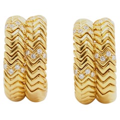 Bvlgari 'Spiga' Yellow Gold Diamond Hoop Earrings