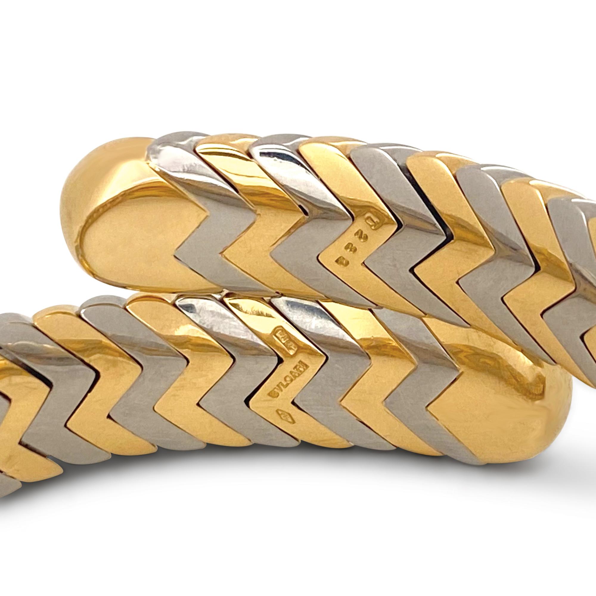 Bvlgari 'Spiga' Yellow Gold Stainless Steel Bypass Bracelet In Excellent Condition In New York, NY