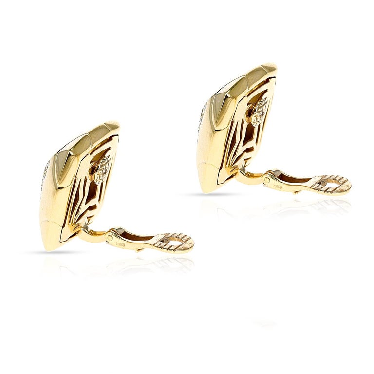 Bvlgari Square Earrings with Diamonds, 18k Yellow Gold For Sale at 1stDibs