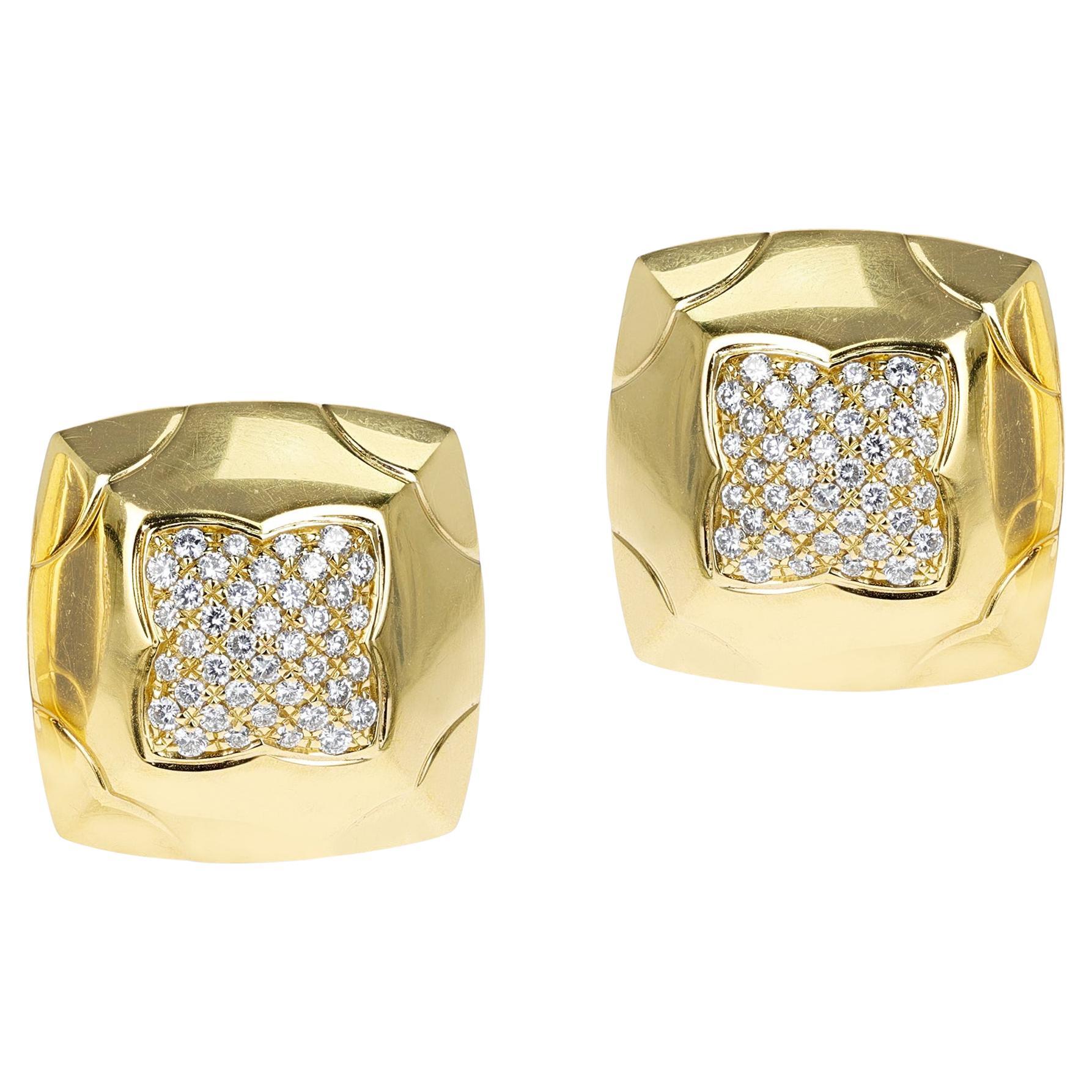 Bvlgari Square Earrings with Diamonds, 18k Yellow Gold