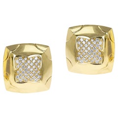 Bvlgari Square Earrings with Diamonds, 18k Yellow Gold