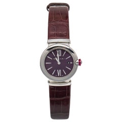 Bvlgari Stainless Steel Alligator Leather Lvcea 102566 Women's Wristwatch 28 mm