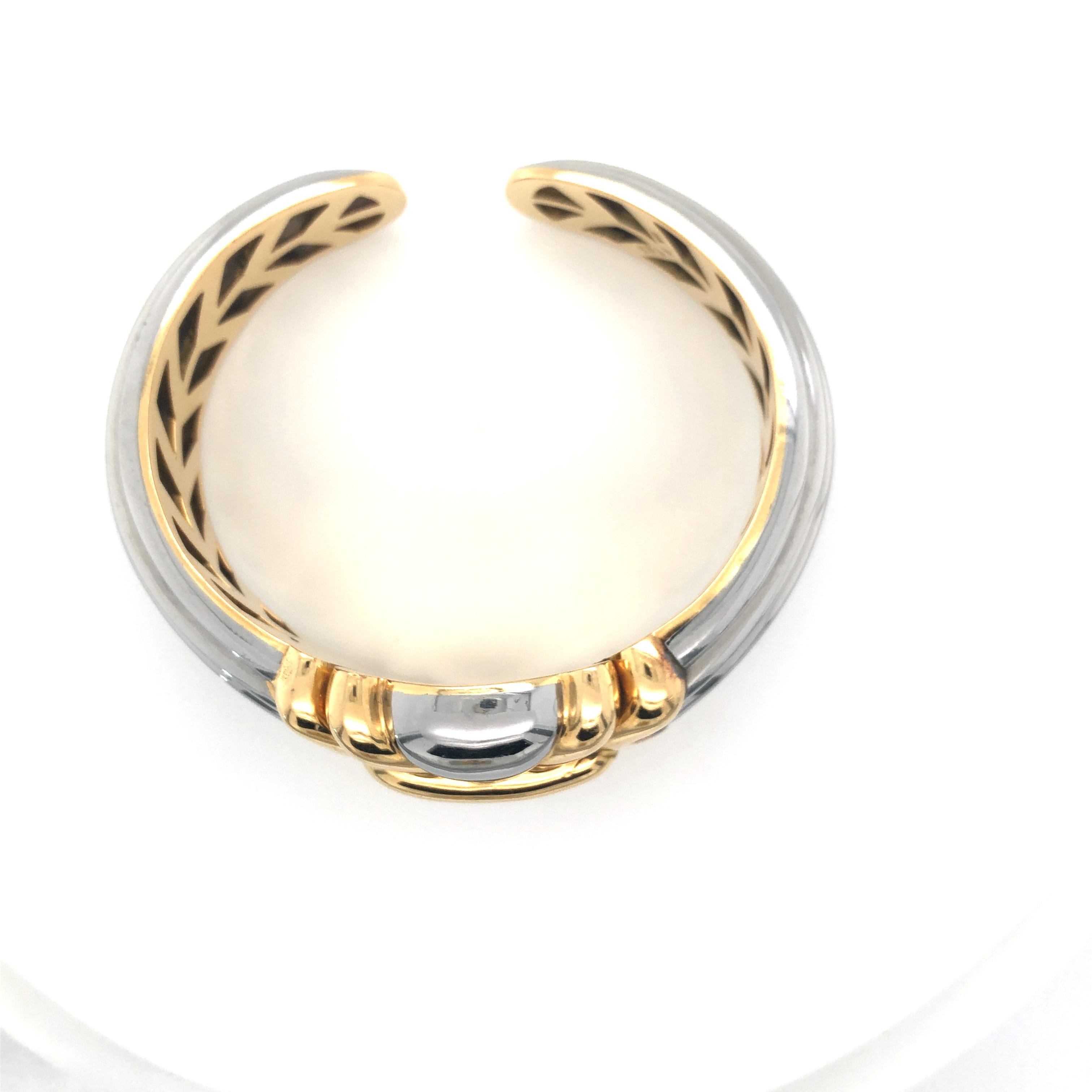Bvlgari Stainless Steel and Gold Cuff Bracelet In Good Condition In Cincinnati, OH