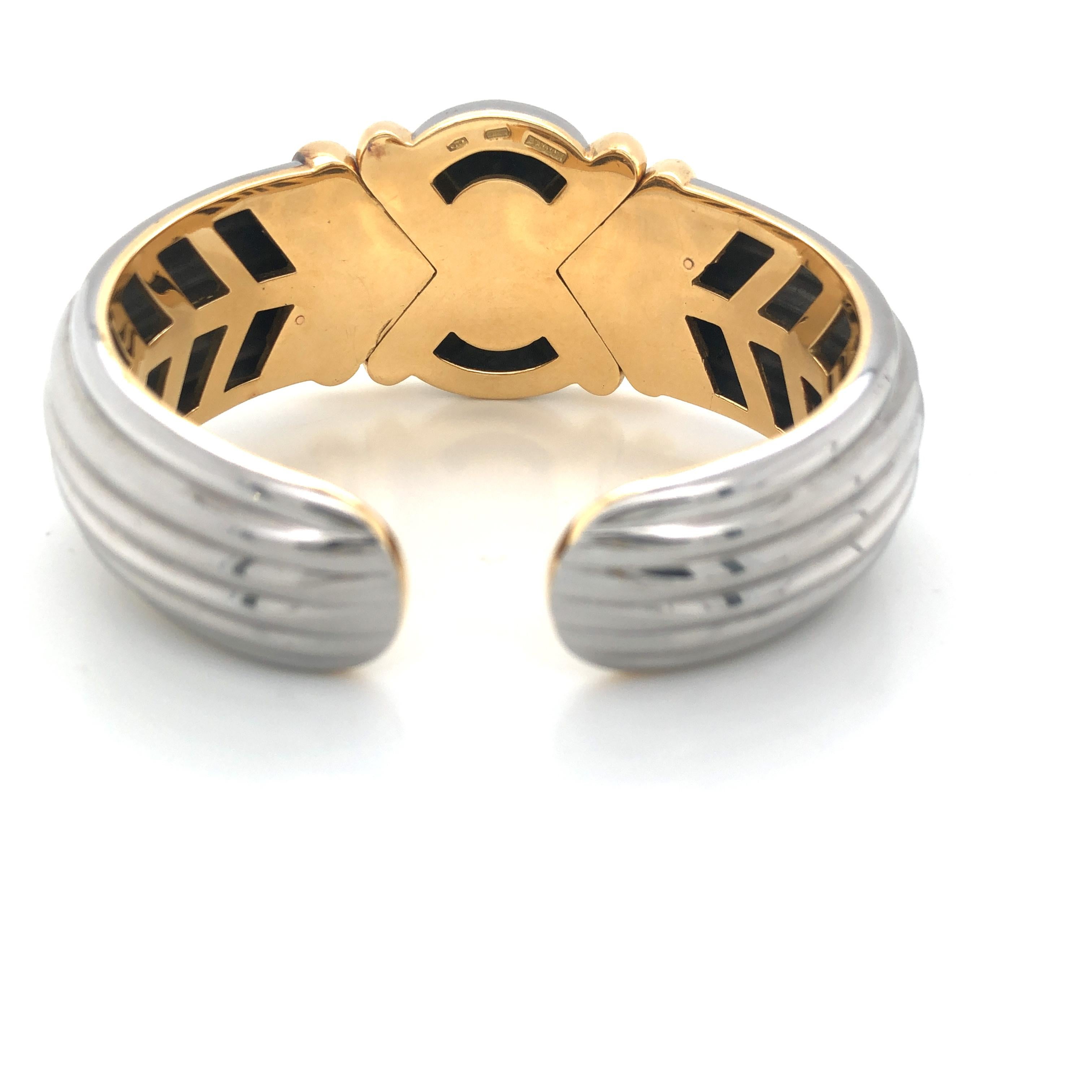 Women's or Men's Bvlgari Stainless Steel and Gold Cuff Bracelet