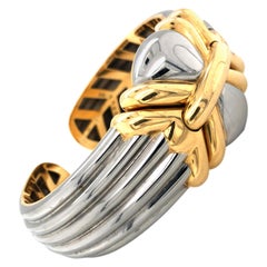 Bvlgari Stainless Steel and Gold Cuff Bracelet