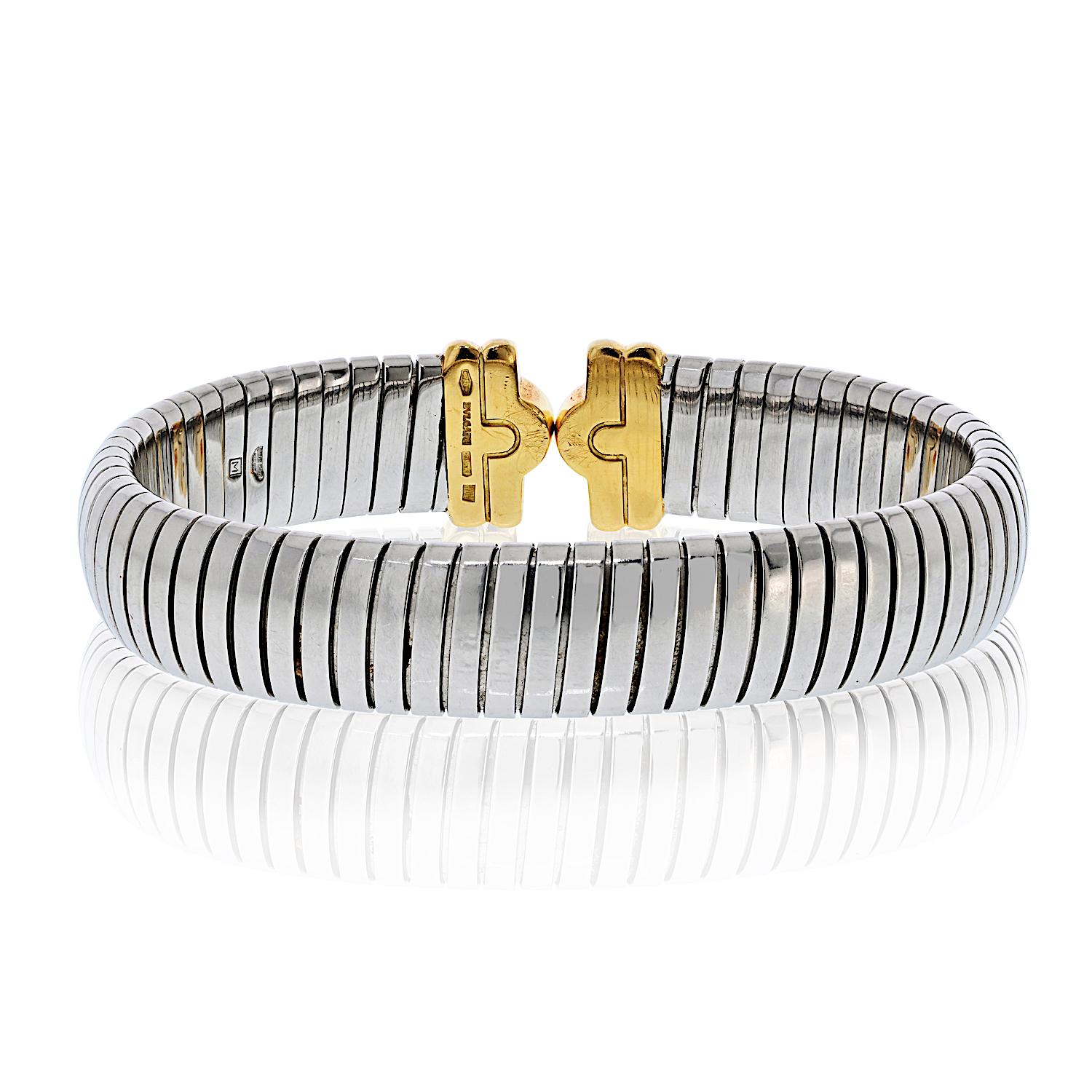 Donna Bracciale Parentesi Bvlgari in acciaio e oro in vendita