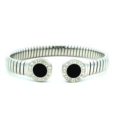 Bvlgari Stainless Steel Black Onyx Tubogas Cuff Bracelet, Italian