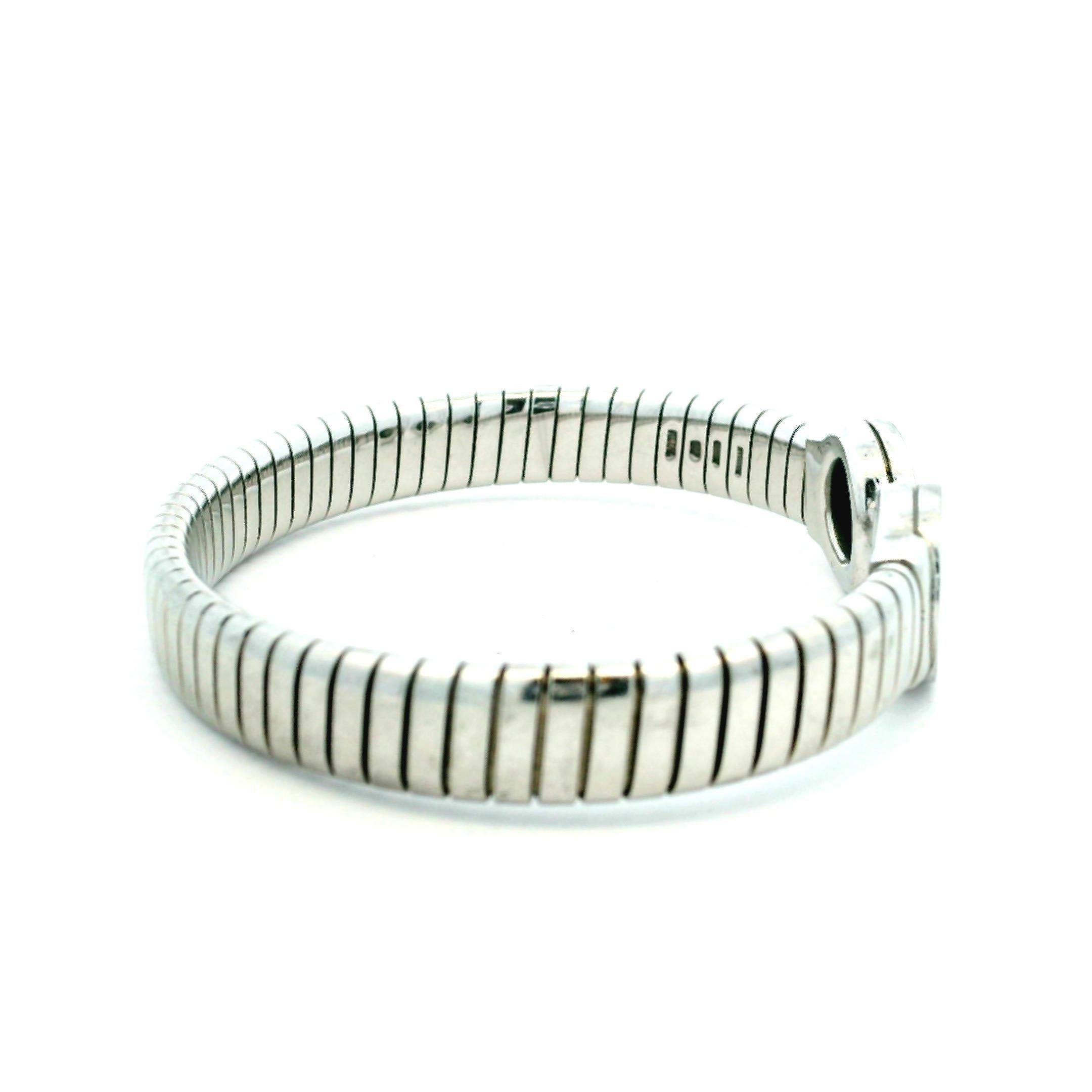 Cabochon Bracciale tubogas Bvlgari in acciaio inossidabile con onice nera, italiano in vendita