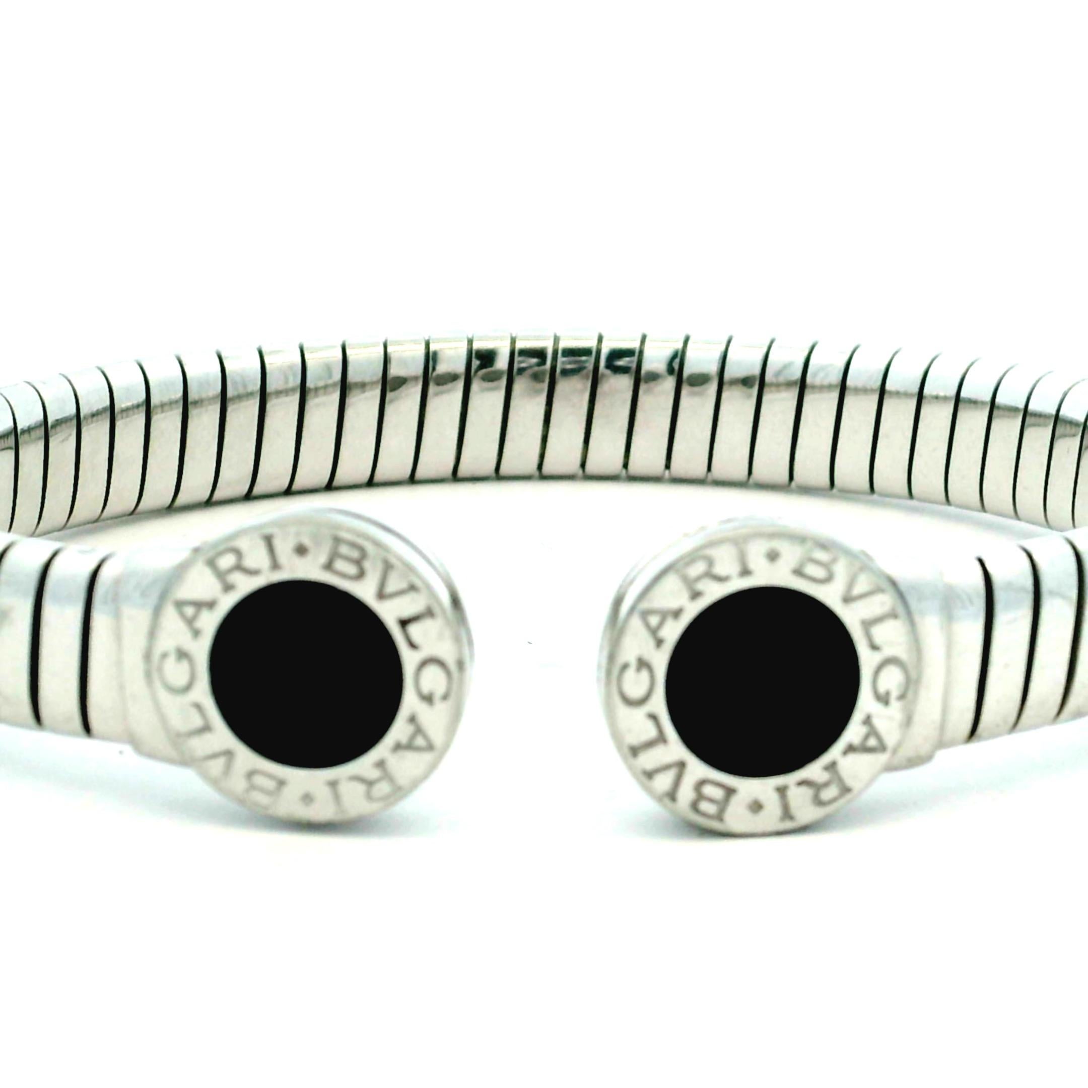 da uomo o donna Bracciale tubogas Bvlgari in acciaio inossidabile con onice nera, italiano in vendita