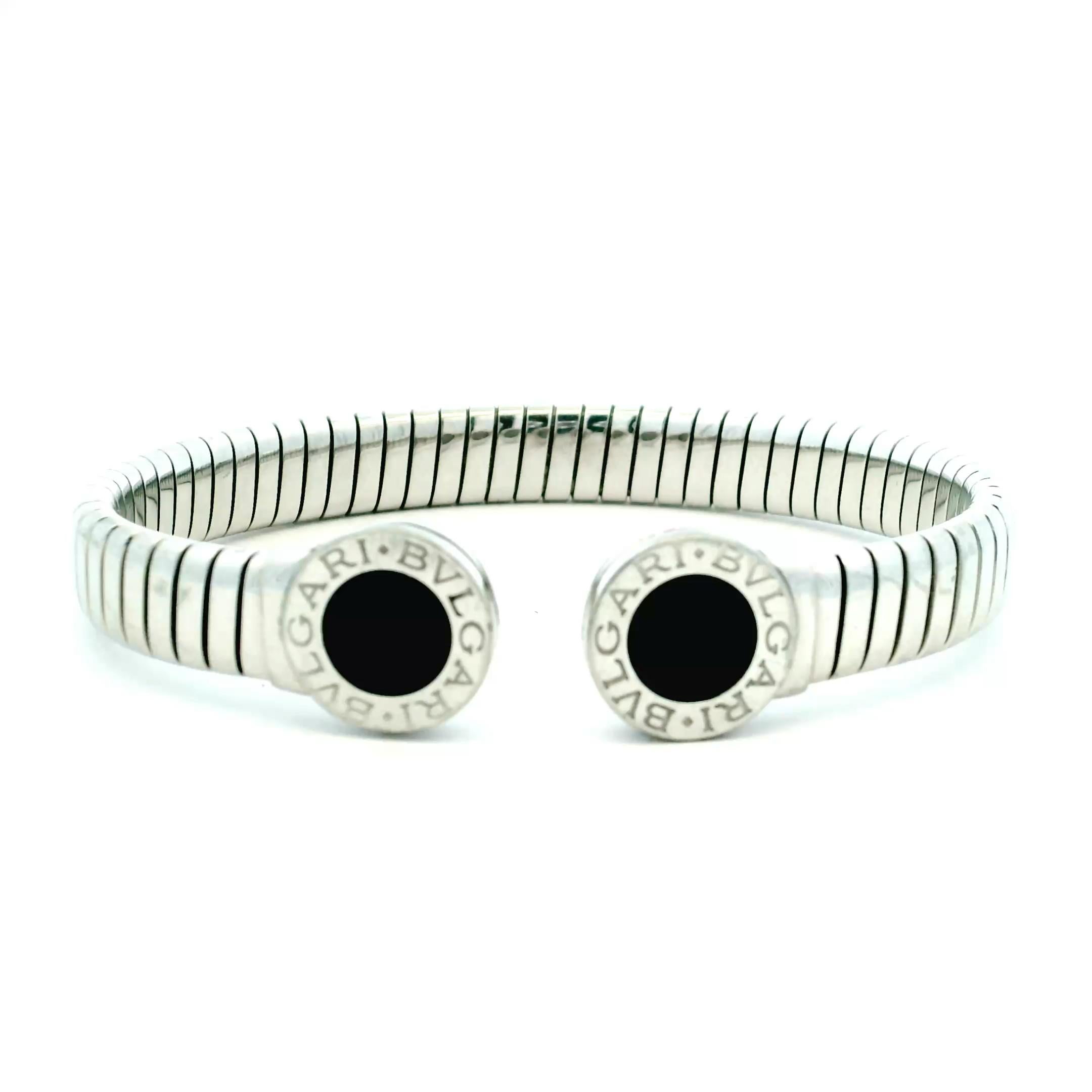 Bracciale tubogas Bvlgari in acciaio inossidabile con onice nera, italiano in vendita 1