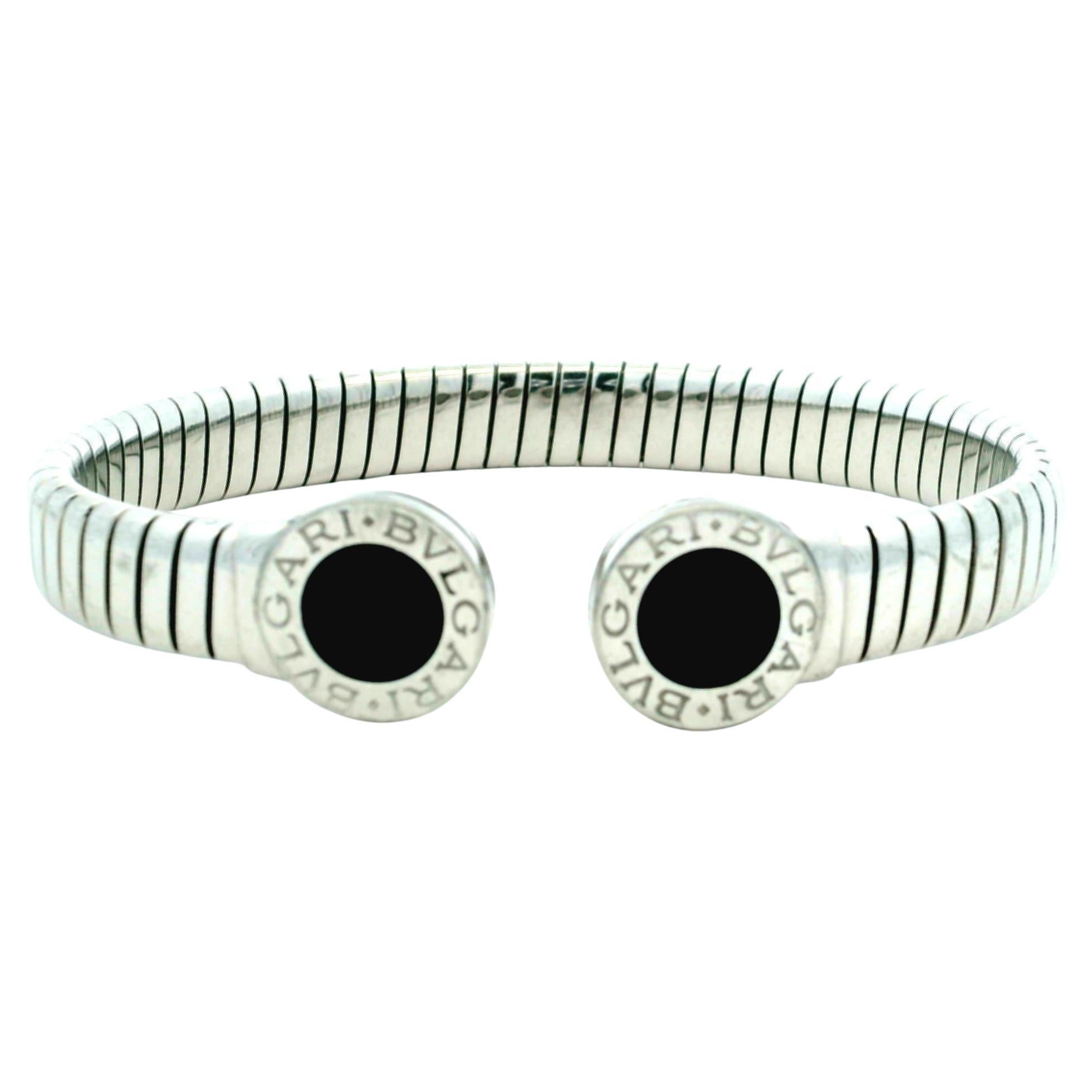 Bracciale tubogas Bvlgari in acciaio inossidabile con onice nera, italiano