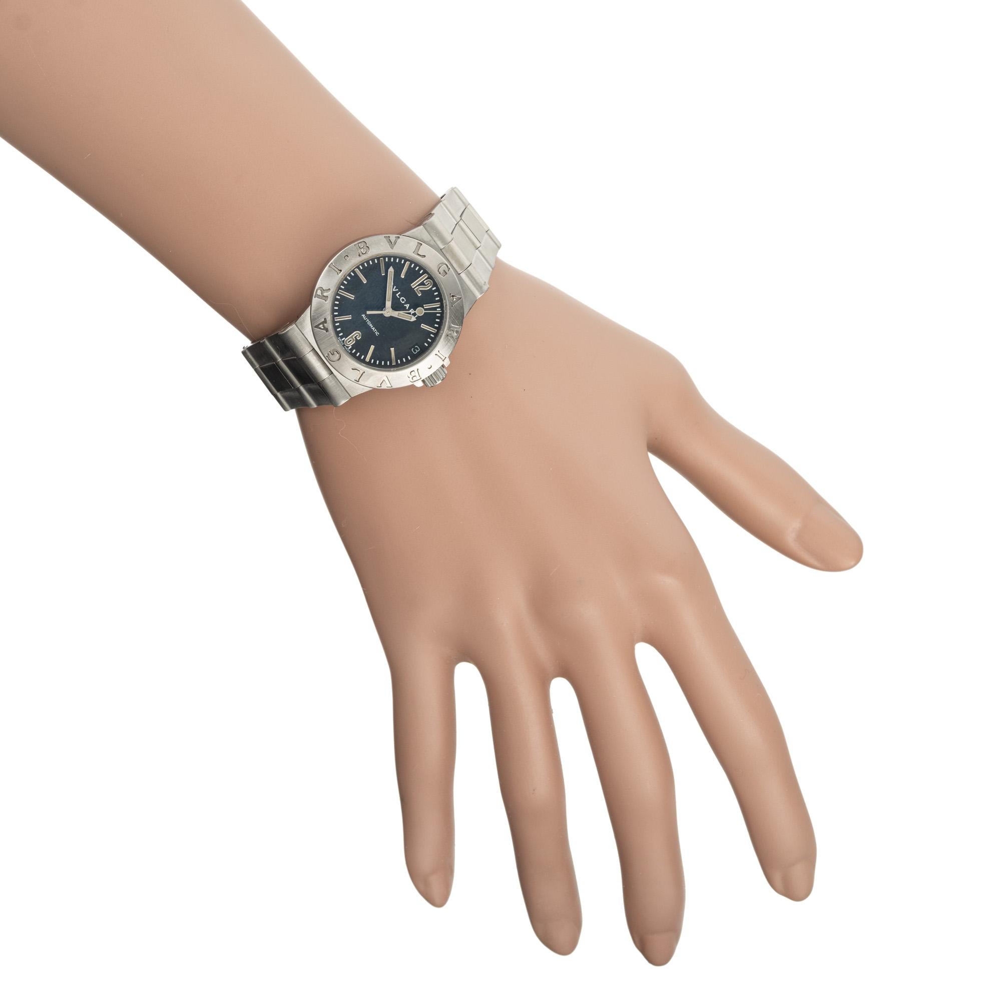 Women's Bvlgari Stainless Steel Diagono Automatic Wristwatch circa 1995 For Sale