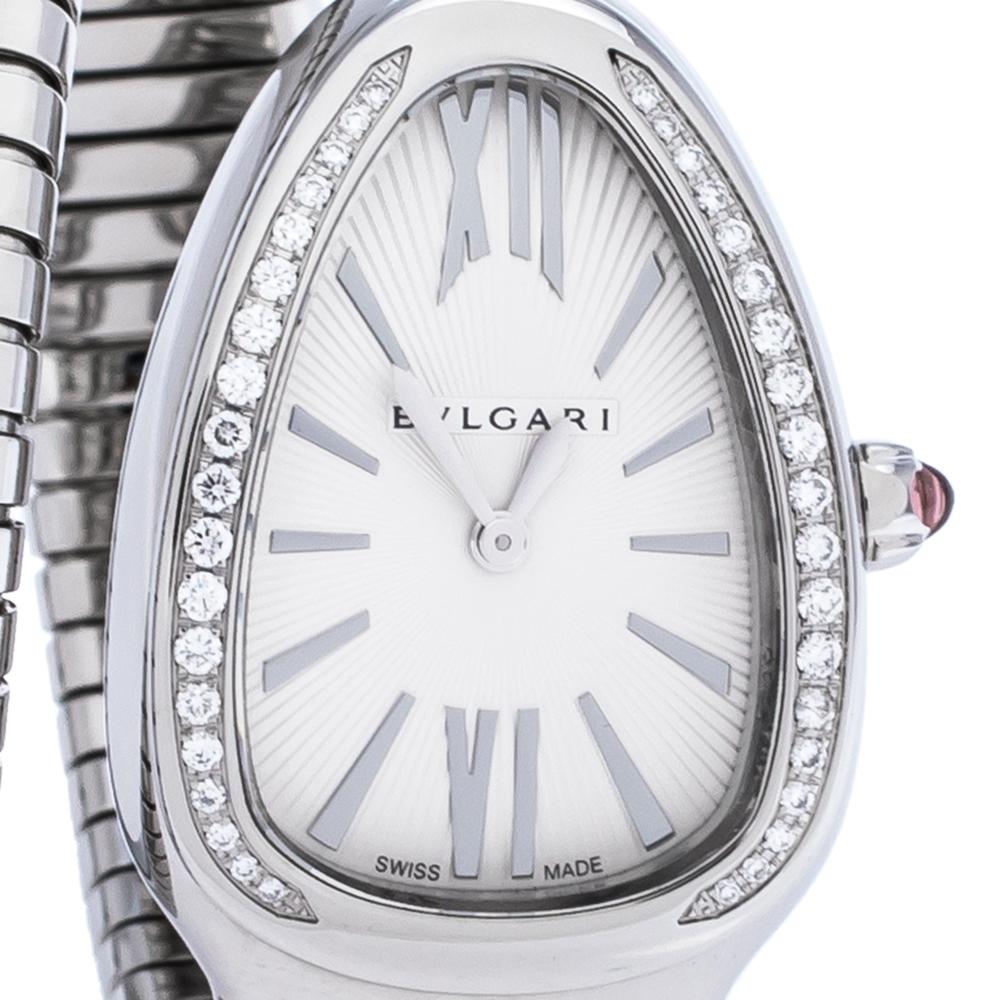 Bvlgari Stainless Steel Diamond Serpenti Tubogas 101910 Women's Wristwatch 35 mm In Good Condition In Dubai, Al Qouz 2