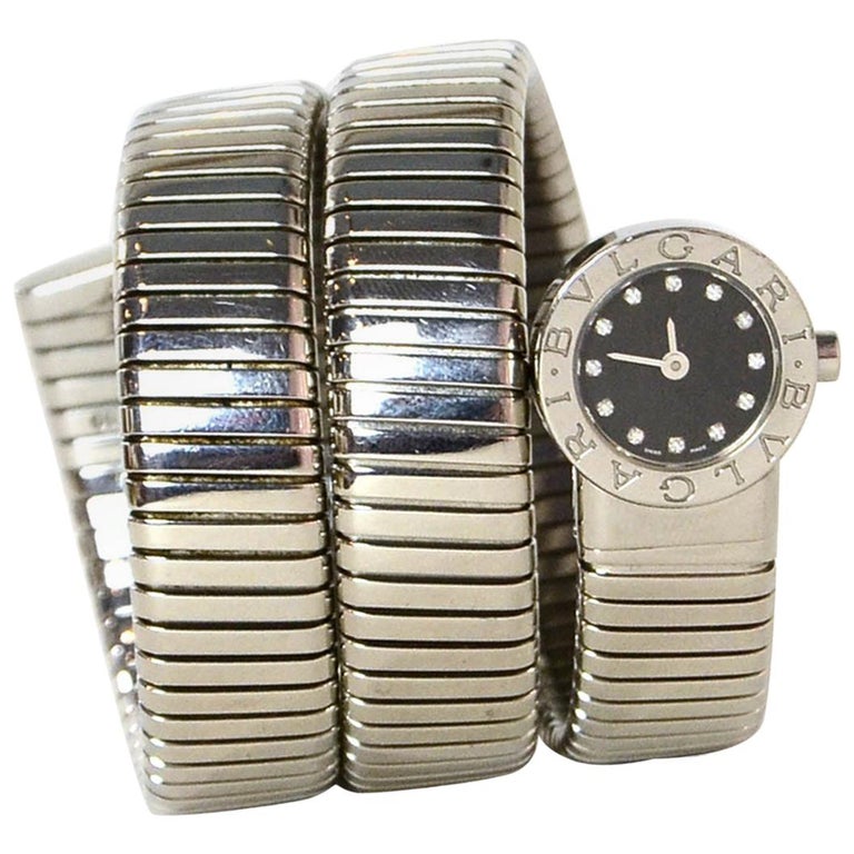 Bvlgari Stainless Steel and Diamond Serpenti Tubogas Watch BB 19 1TS For  Sale at 1stDibs