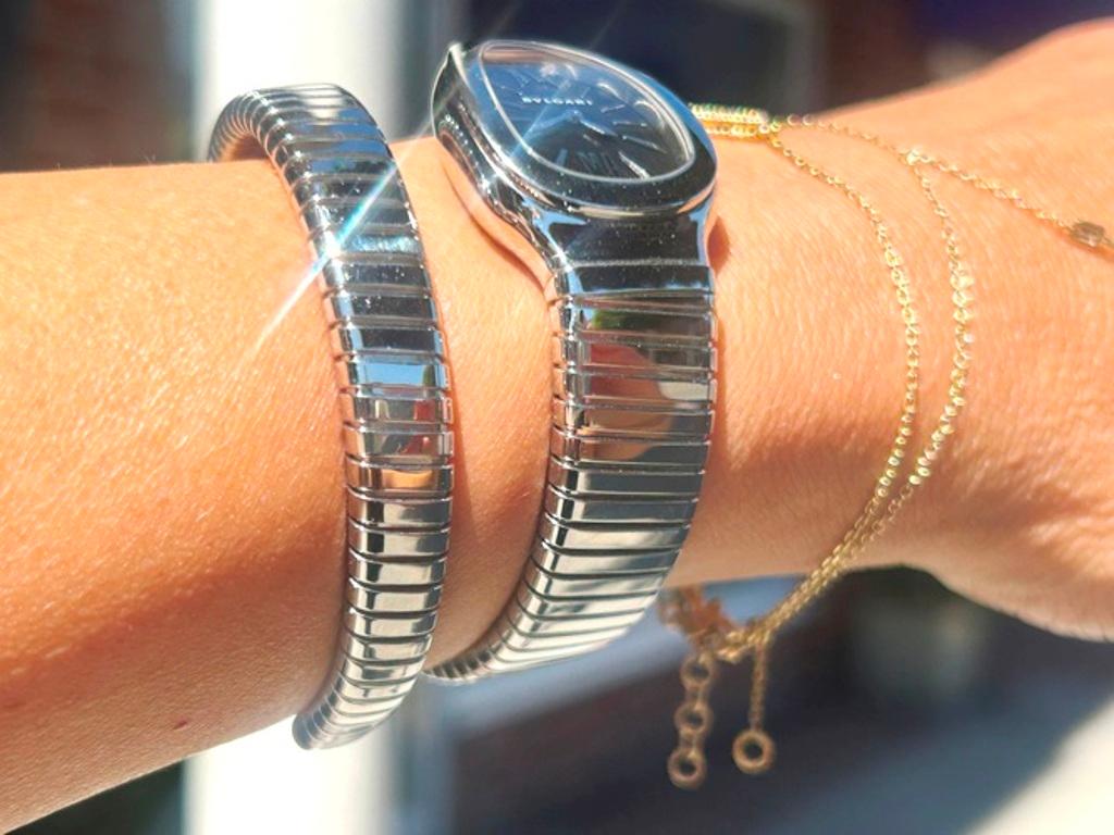 Bvlgari Stainless Steel Serpenti Tubogas Watch PO31338 In Good Condition In Beverly Hills, CA