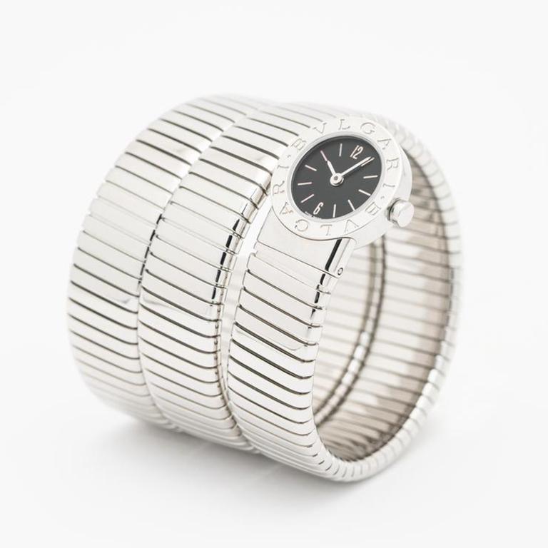 A winding snake might sound like the kind of thing you would hear about in the lyrics of Jim Morrison. But that is the imagery that this vintage stainless-steel Bvlgari watch evokes. Utilizing its landmark Tubogas design, the bracelet of this piece