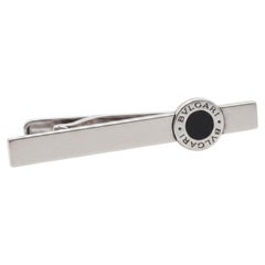 Bvlgari Sterling Silver Black Onyx Tie Pin, Modern Italian Design