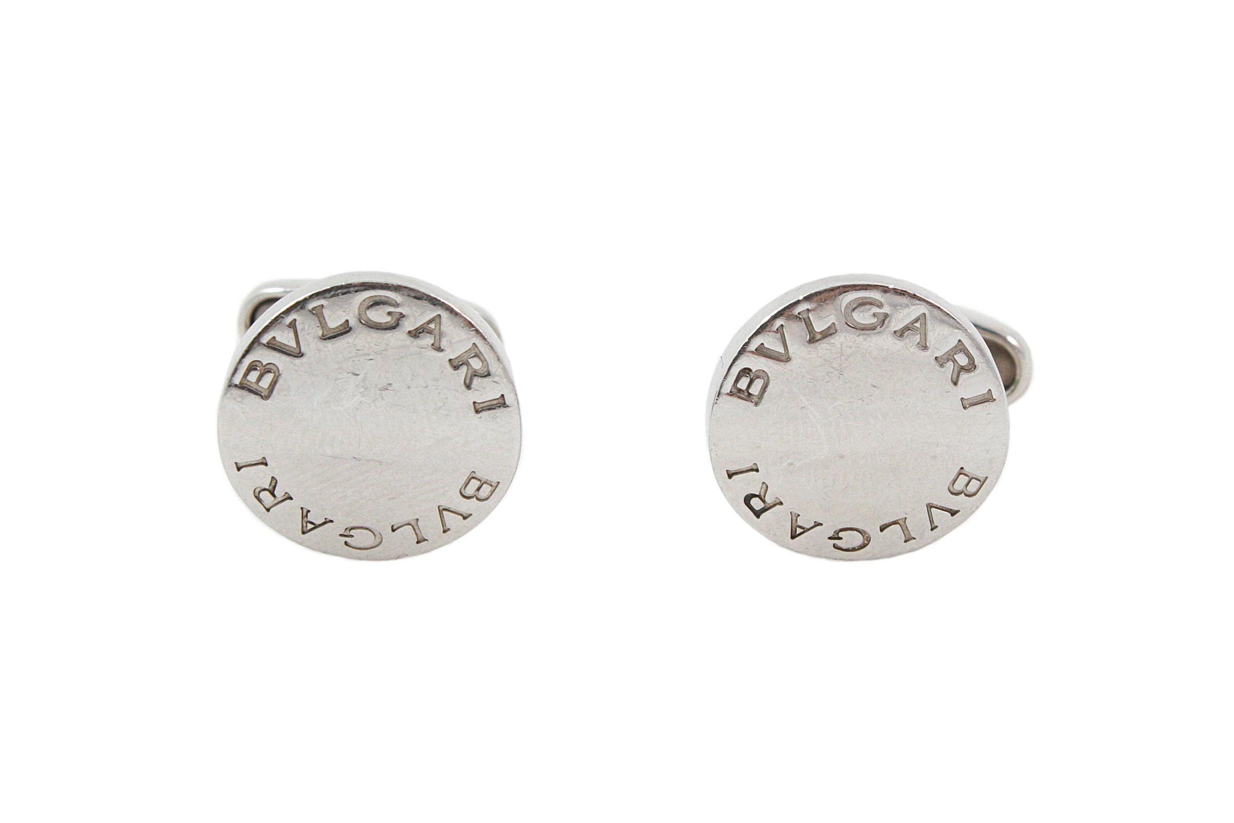 Sterling Silver cufflinks 
Made by Bvlgari 
Curved circular shape 
Classic design featuring brand name
They come with: ORIGINAL BOX NOT SHOWN IN IMAGES