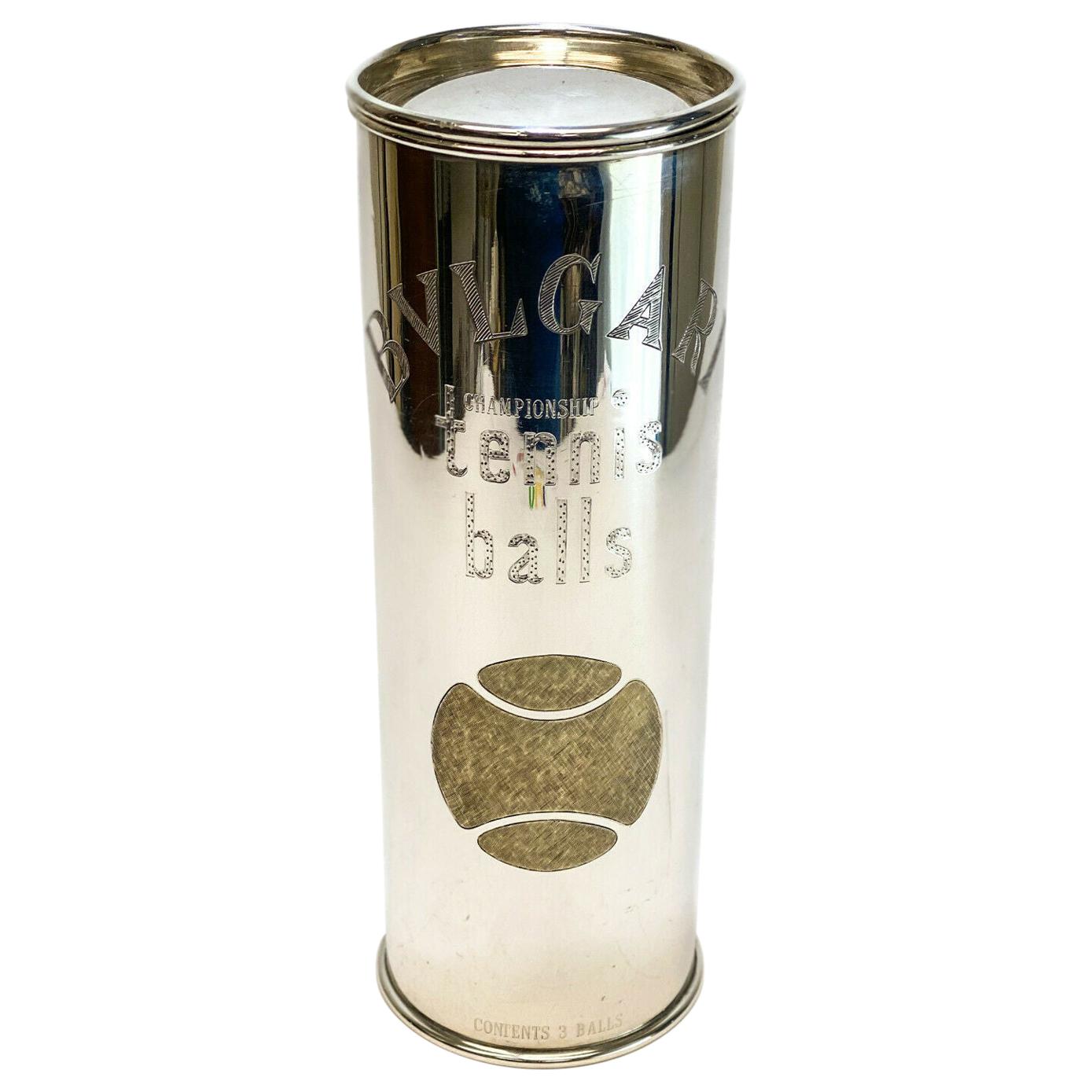 Bvlgari Sterling Silver & Etched Gilt Tennis Ball Container For Sale
