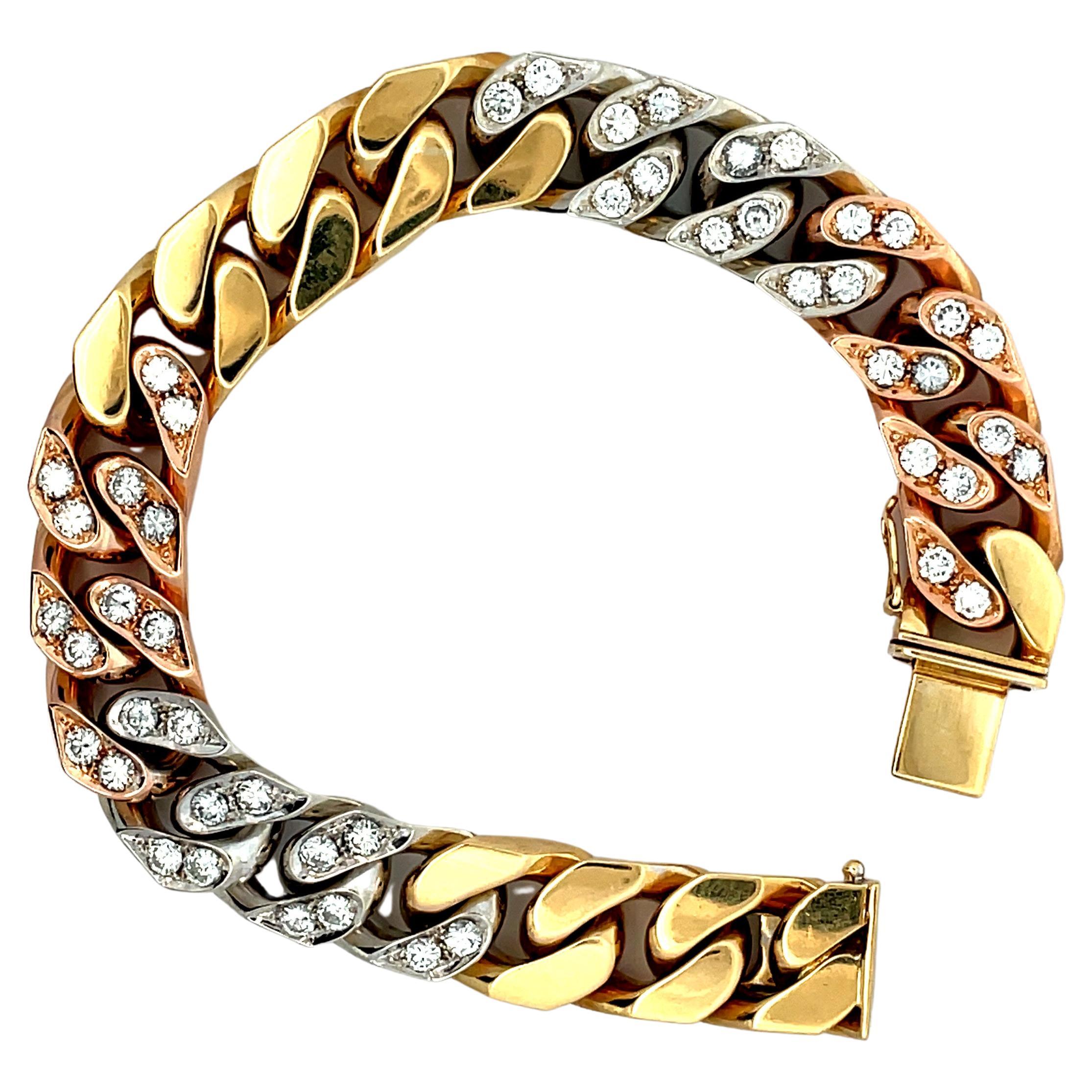 Bvlgari Stunning Three-Tone Gold and Diamond Link Bracelet