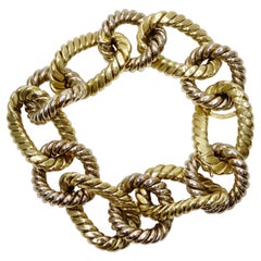 Retro Bvlgari Style 18k Gold Two-Tone Rope Link Bracelet