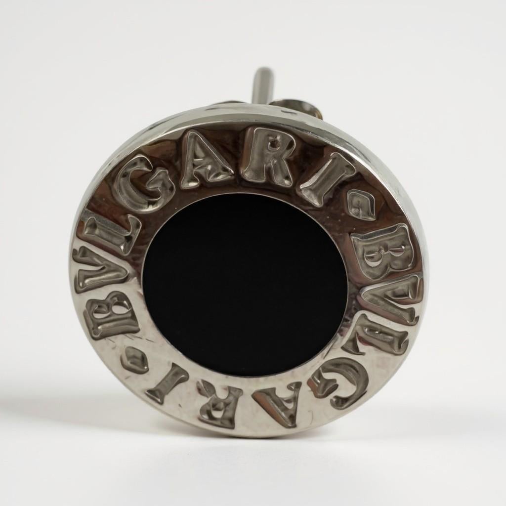 Round Cut Bvlgari-style 950 Silver and Onyx Stud Earrings: For Sale