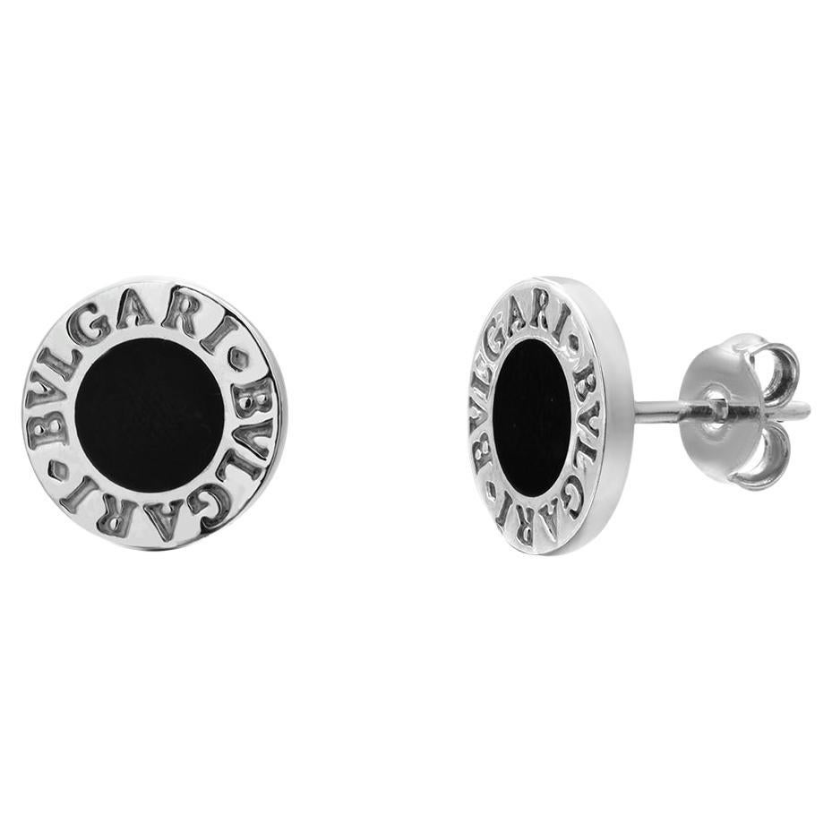 Bvlgari-style 950 Silver and Onyx Stud Earrings: For Sale