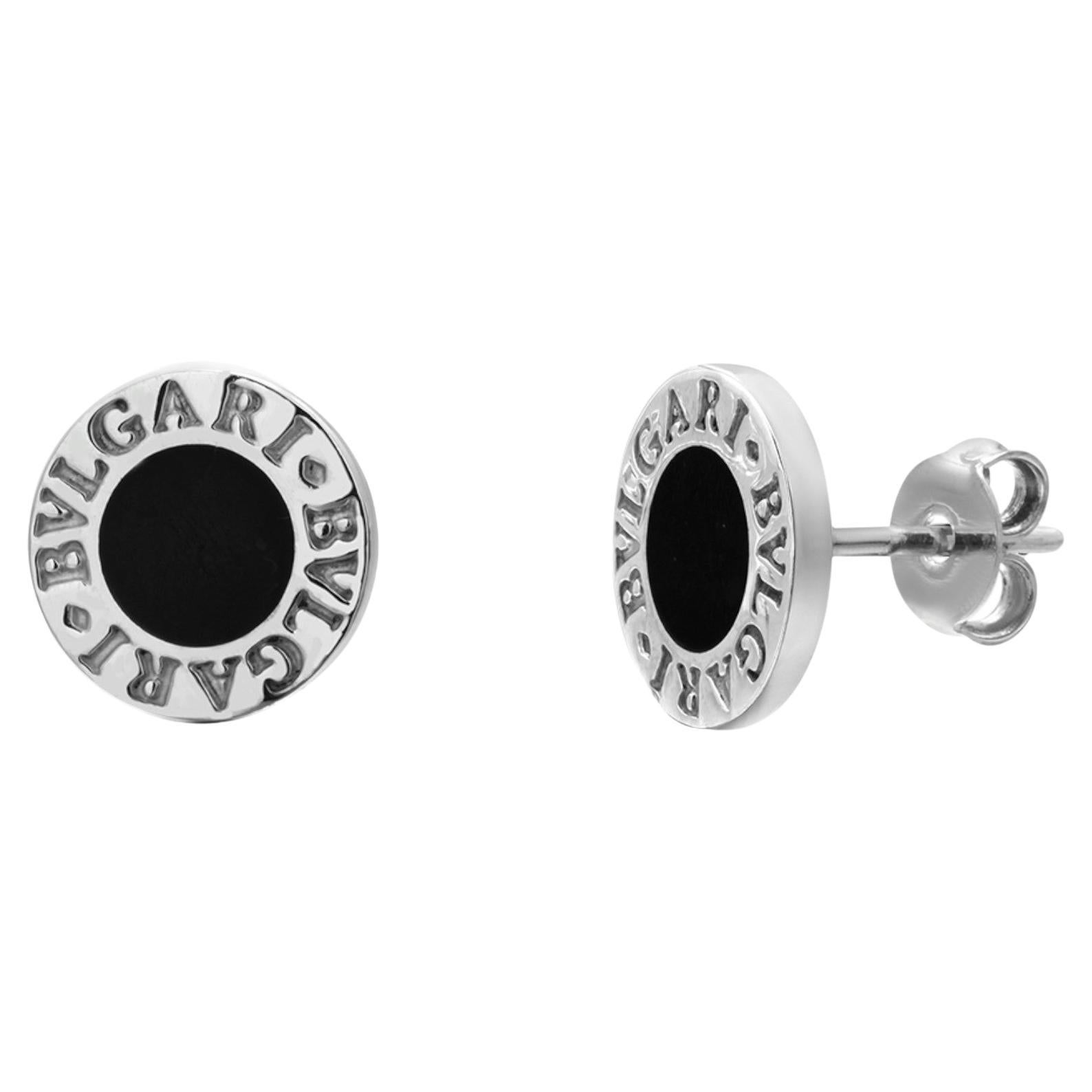Bvlgari-style 950 Silver and Onyx Stud Earrings: