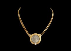 Vintage Faux Ancient Coin & Curb Link Chain Necklace - U.S. - Circa 1990