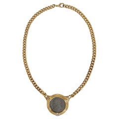 Vintage Faux Ancient Coin & Curb Link Chain Necklace - U.S. - Circa 1990