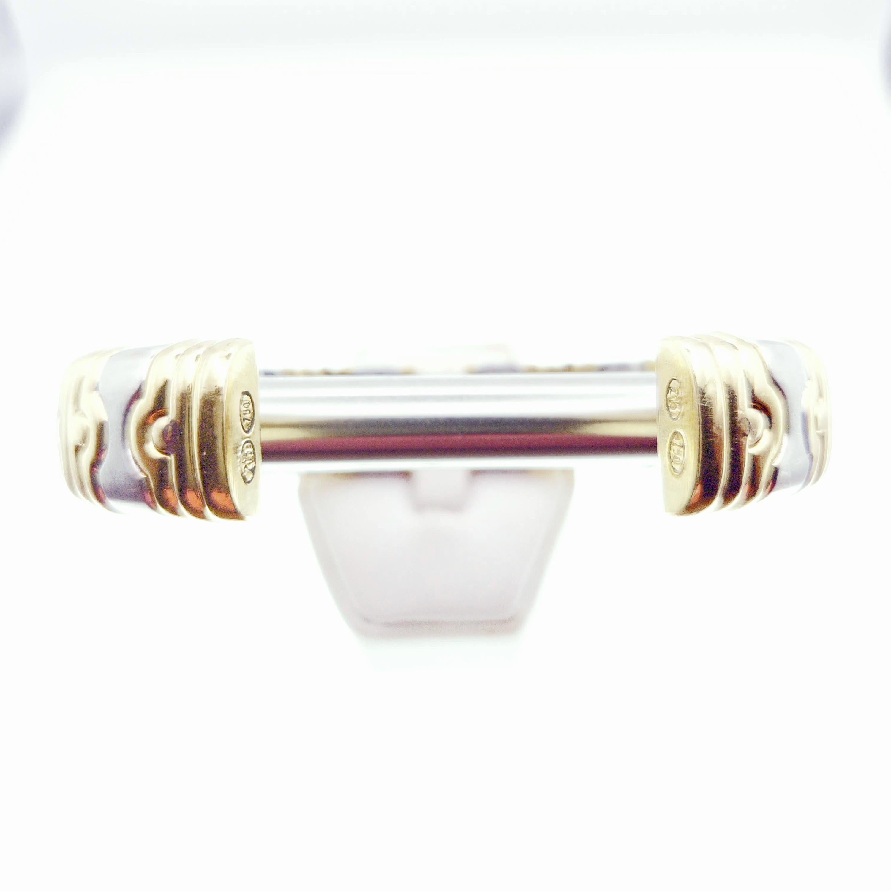 Bvlgari Style Parentesi Hinged Bracelet in 18K Gold and Steel In Good Condition In Lake Bluff, IL