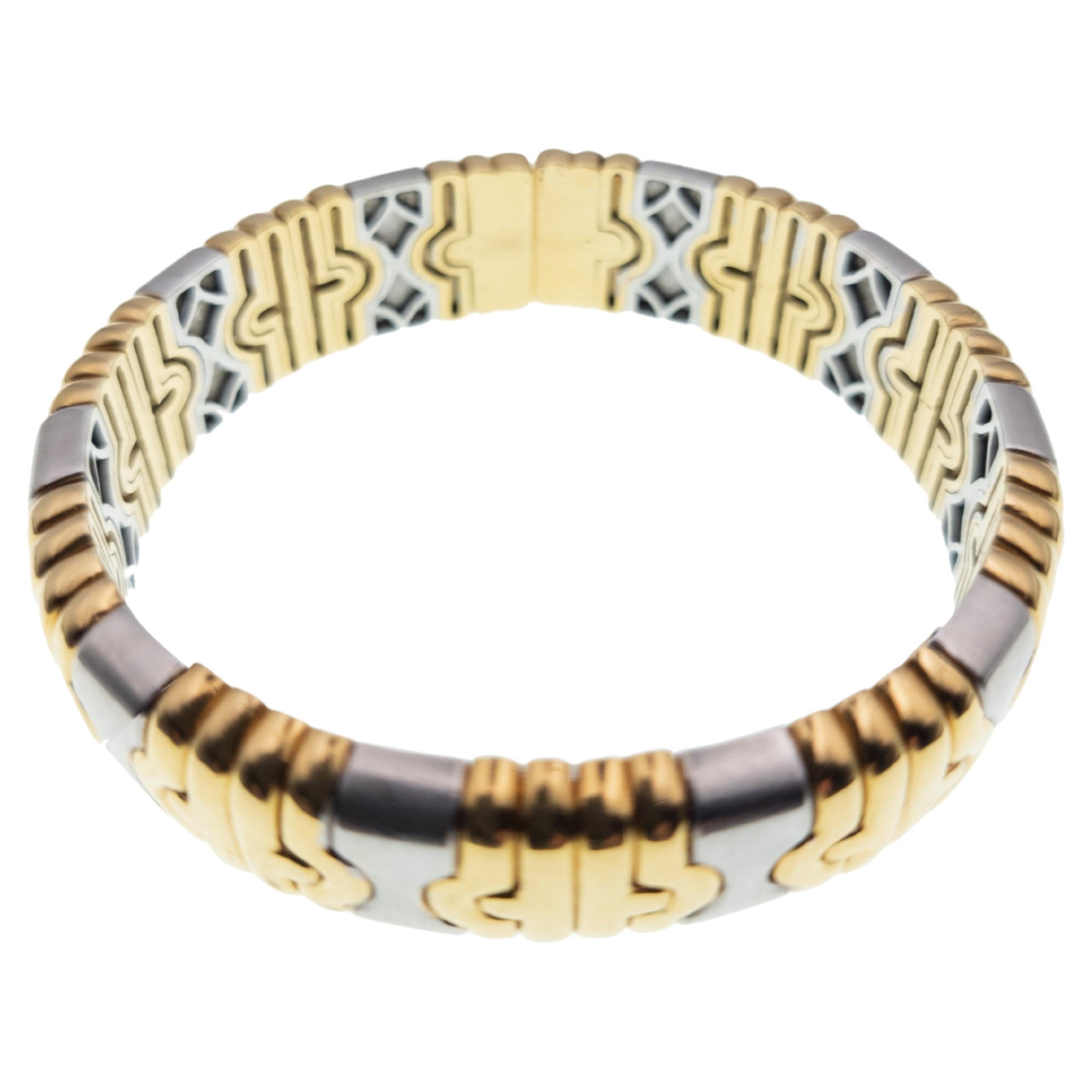 Bracelet à charnières Parentesi de style Bvlgari en or 18 carats et acier en vente