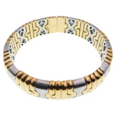 Bvlgari Style Parentesi Hinged Bracelet in 18K Gold and Steel
