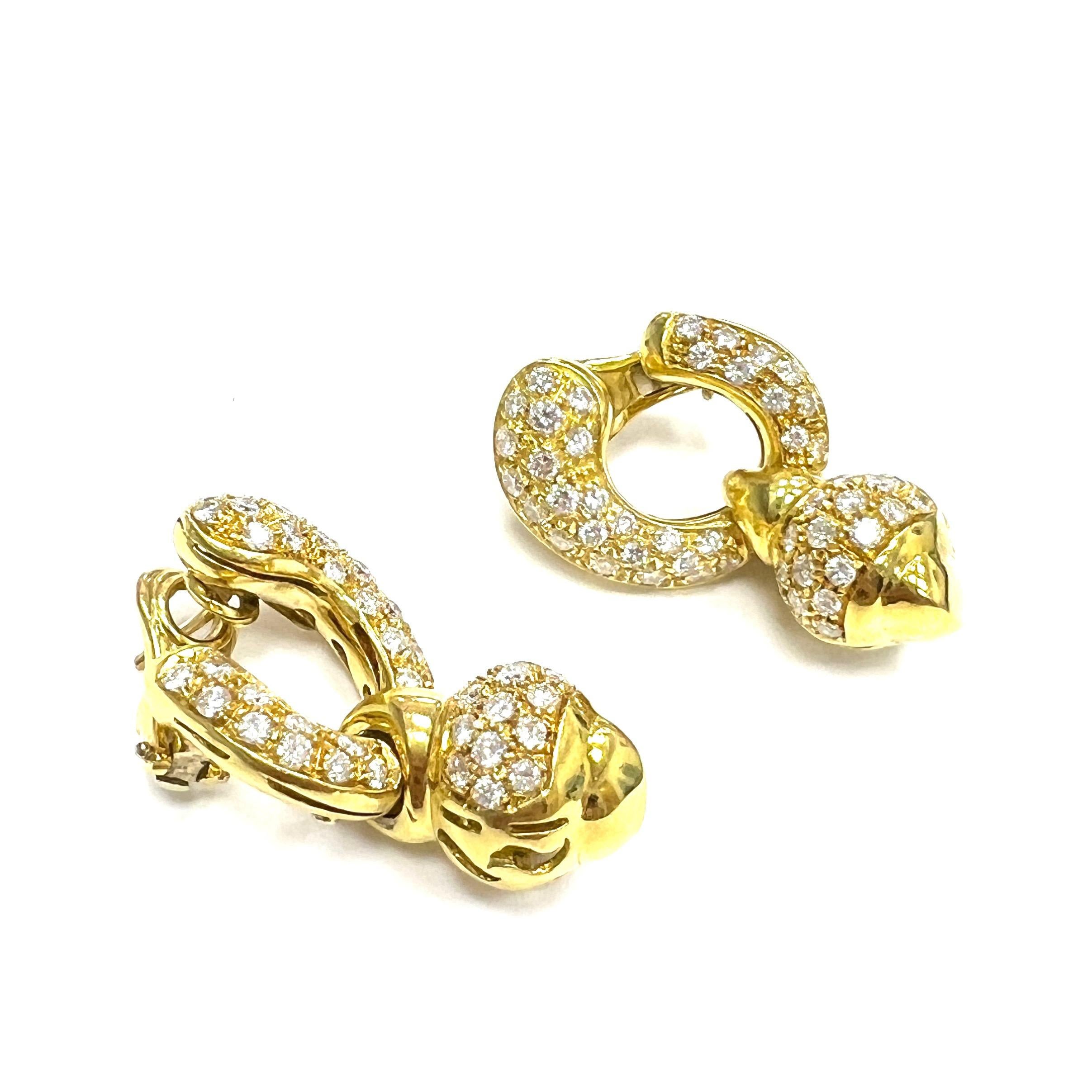 Round Cut Bvlgari-Styled 18k Diamond Yellow Gold Earrings For Sale