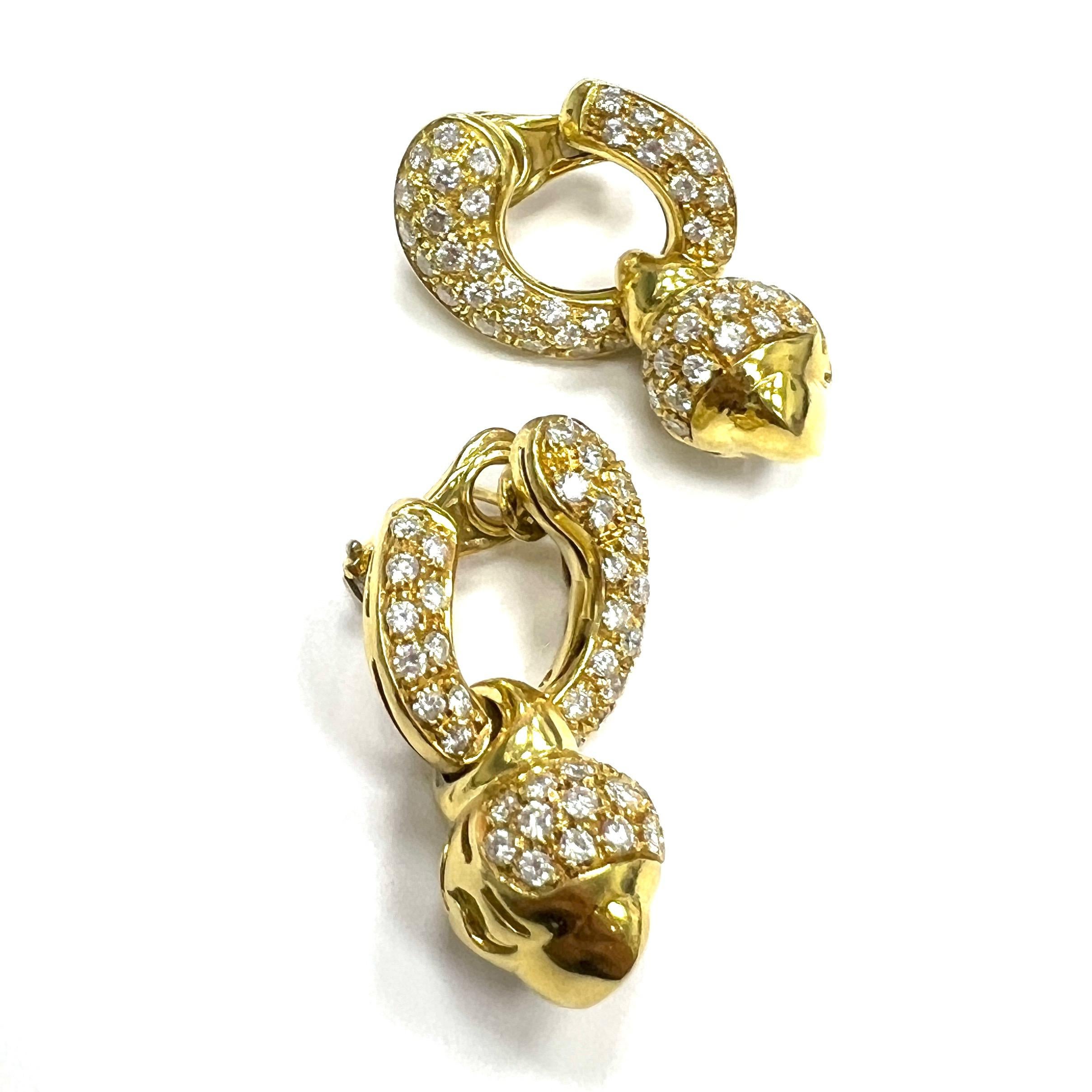 Bvlgari-Styled 18k Diamond Yellow Gold Earrings In Excellent Condition For Sale In New York, NY