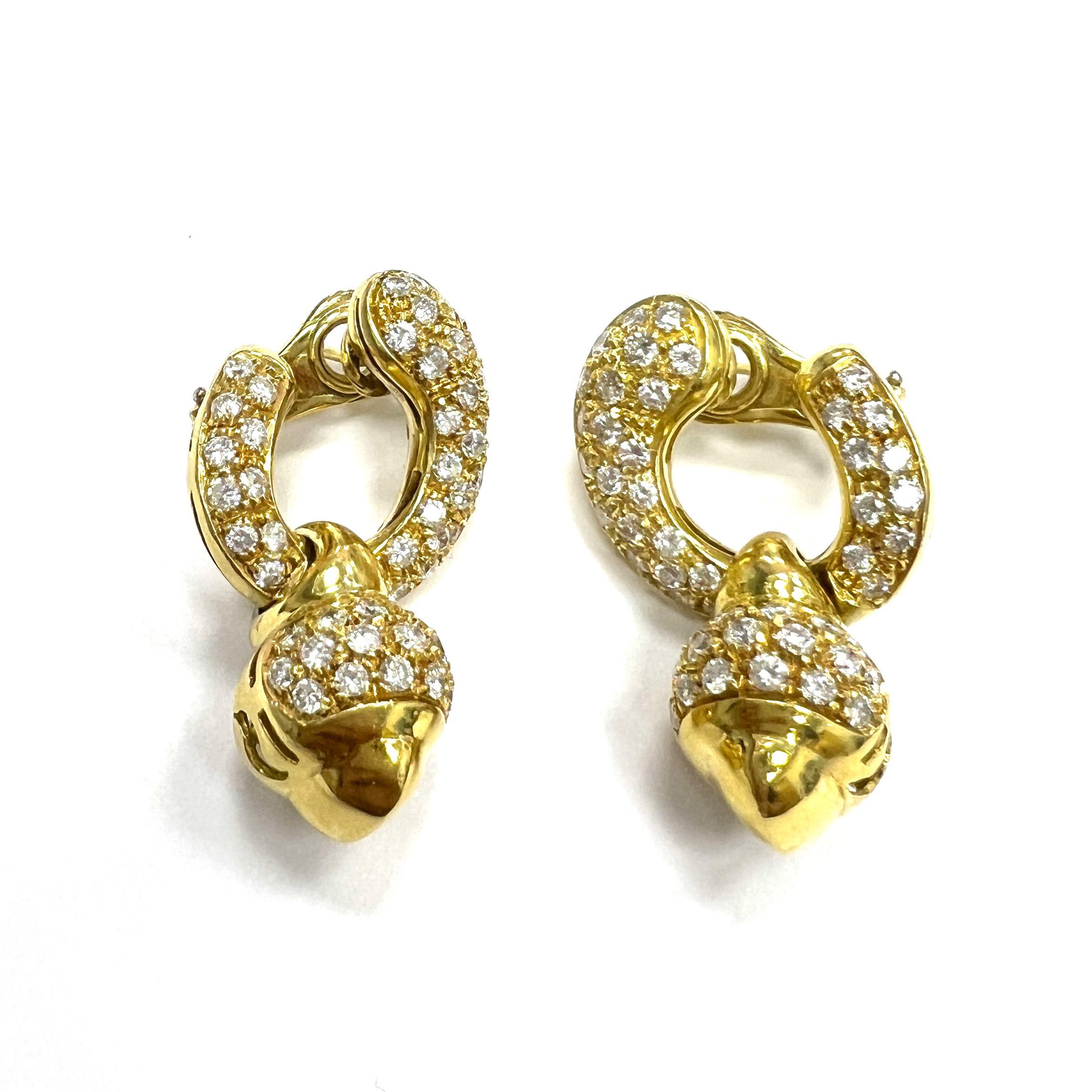 Women's Bvlgari-Styled 18k Diamond Yellow Gold Earrings For Sale