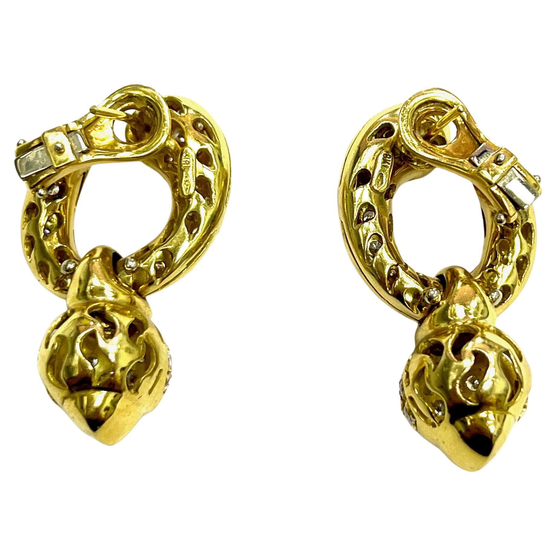 Bvlgari-Styled 18k Diamond Yellow Gold Earrings For Sale 1