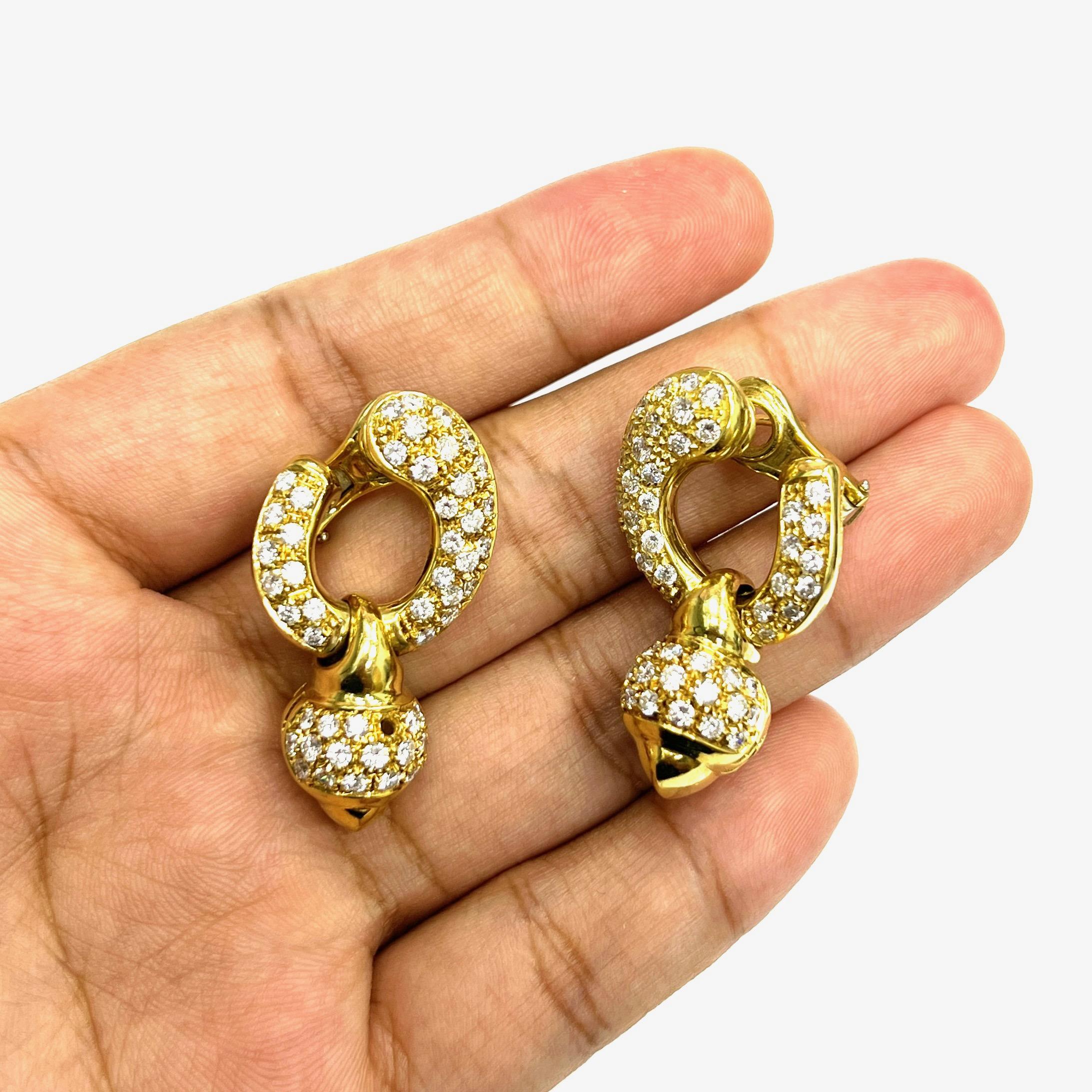 Bvlgari-Styled 18k Diamond Yellow Gold Earrings For Sale 2